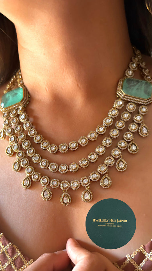 Chitra Mint doublet moissanite triple layer collar necklace