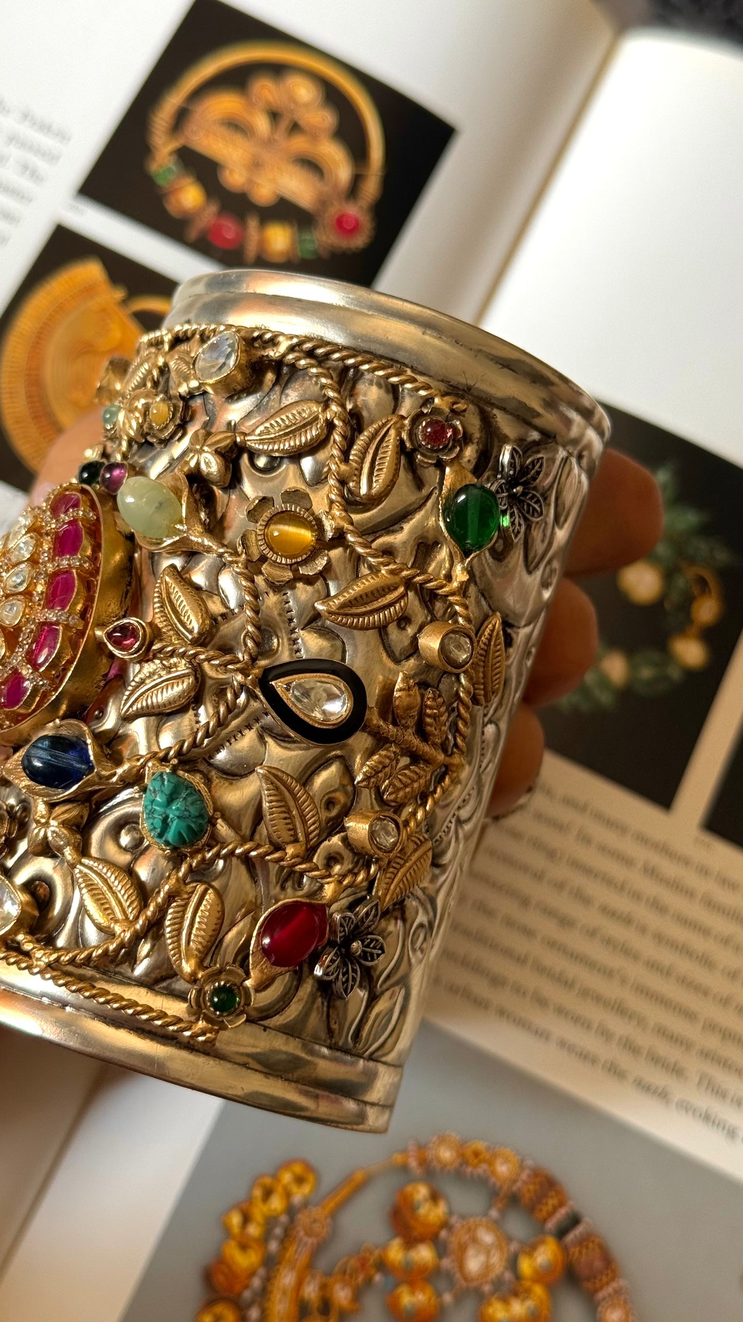 Bohemian Ruby with mix polki oxidised kadaa