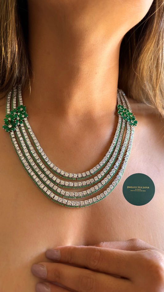 Eshaanya Tripple layer floral emerald cz diamond