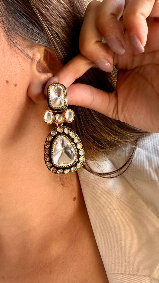 Emerald meenakari moissanite uncut polki earrings