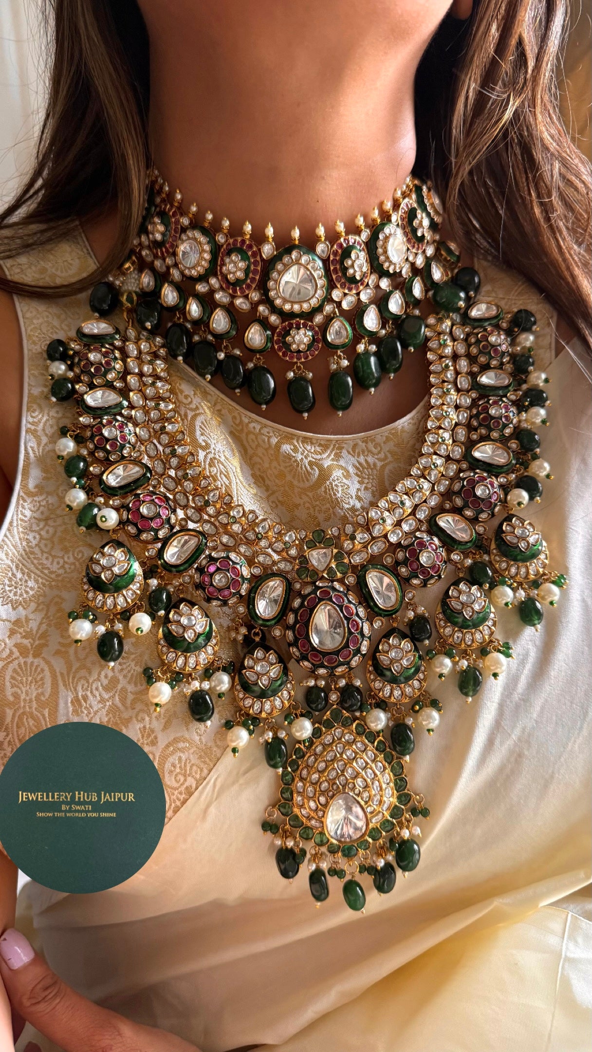 Emerald meenakari bridal combo