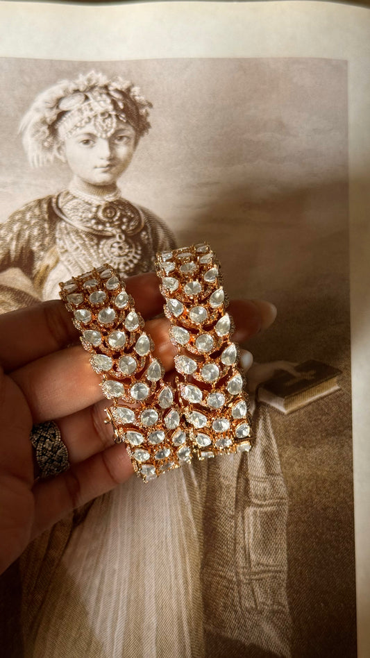 Moissanite polki leaves design openable bangle