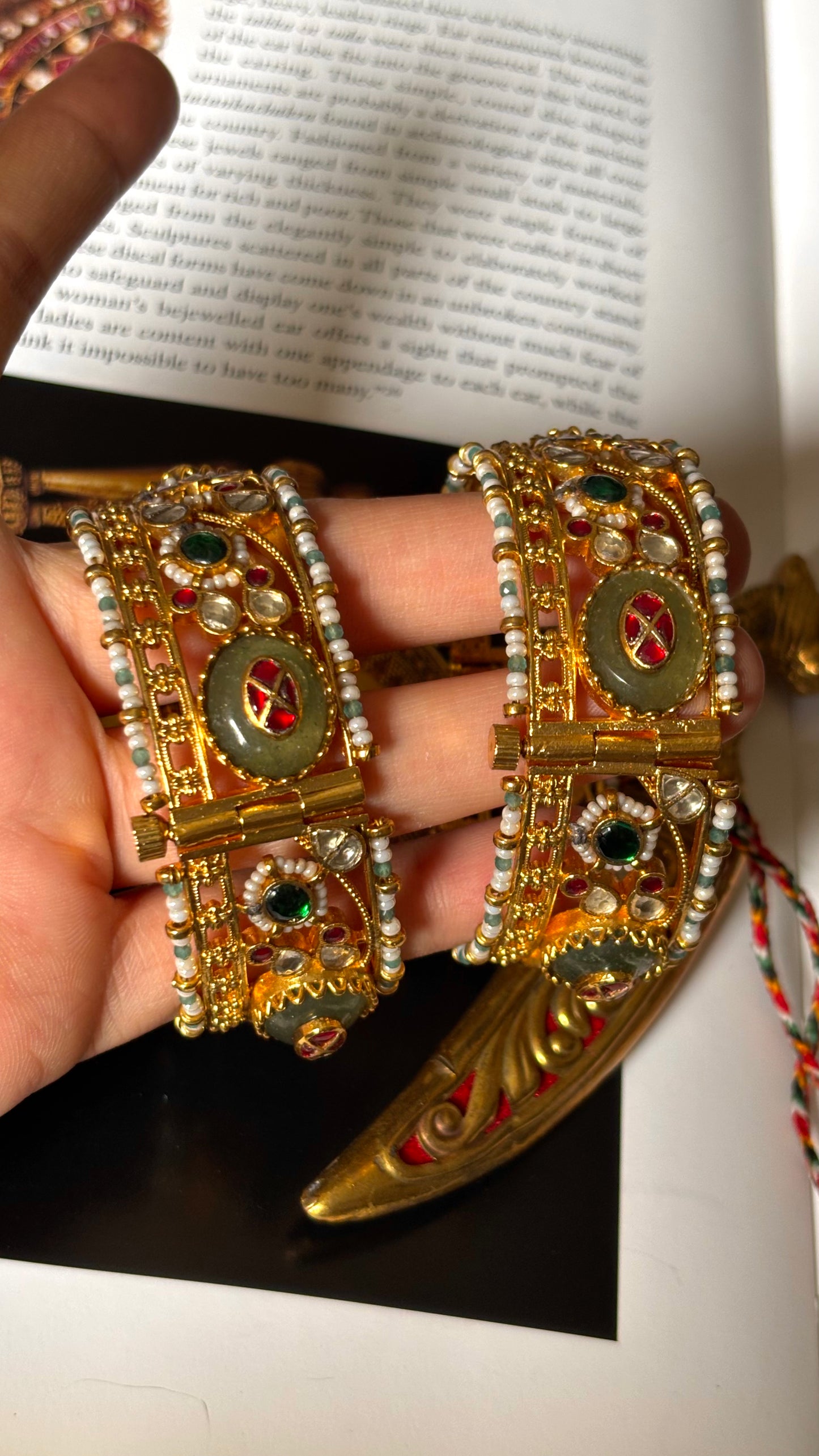 Designer mint inlay Handmade Paachi Jad openable Bangles
