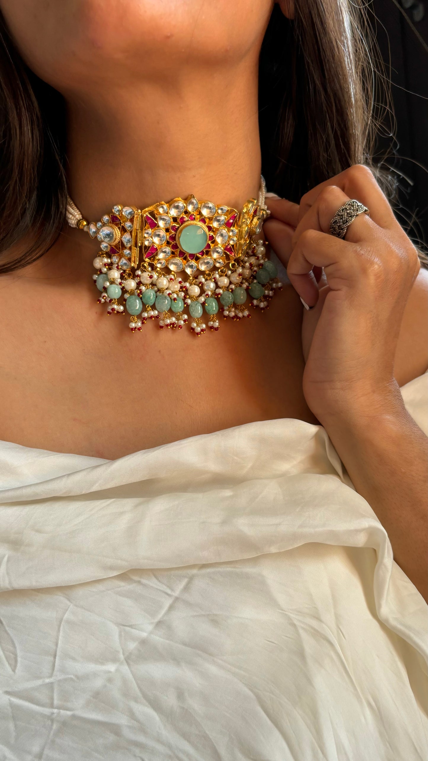 Peachi Kundan Firoza necklace with earrings