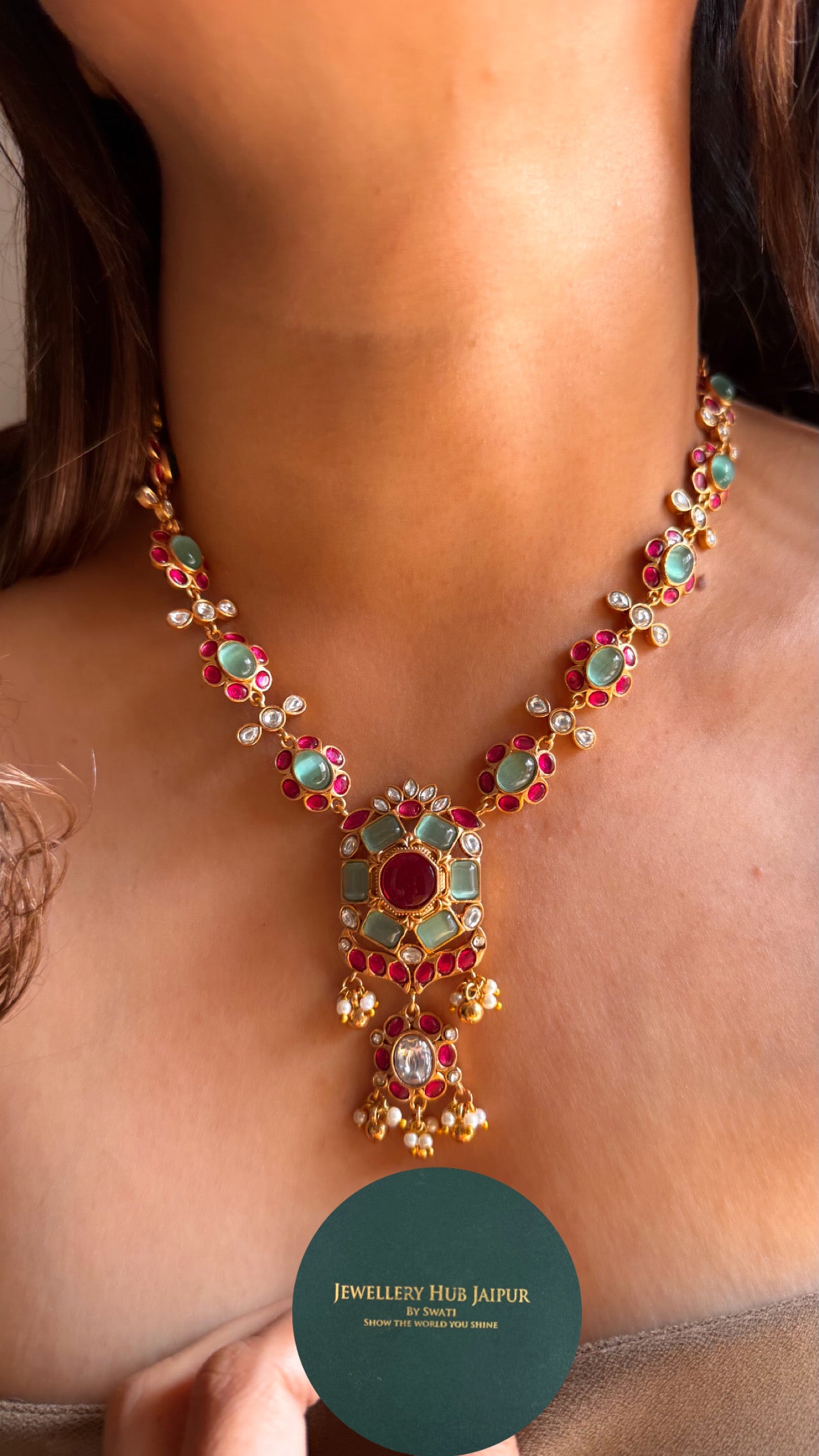 Mint & Rani ruby Amrapali floral Necklace