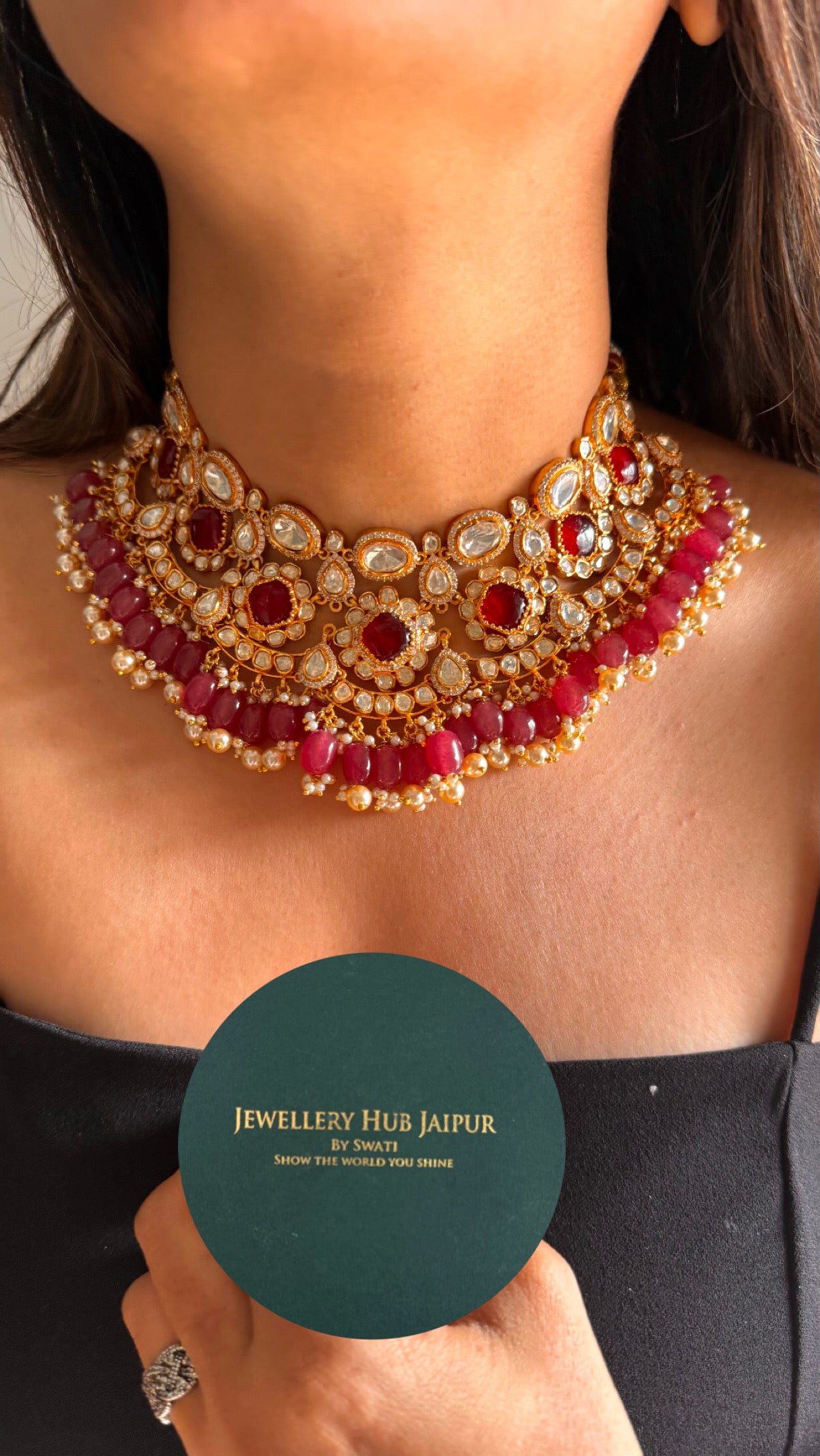 Real moissanite ruby designer necklace