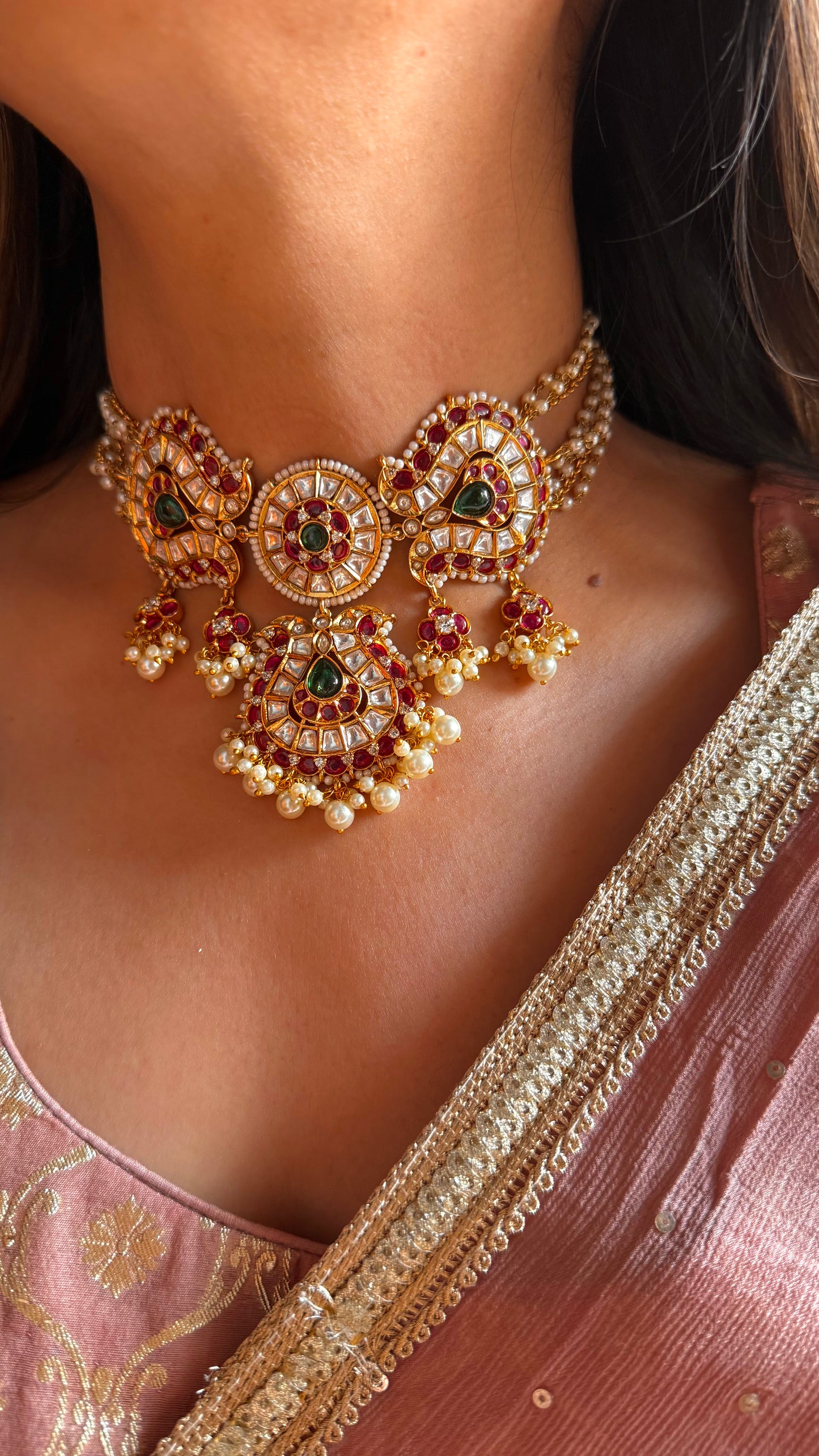 Ruby & emerald polki pearl heritage choker