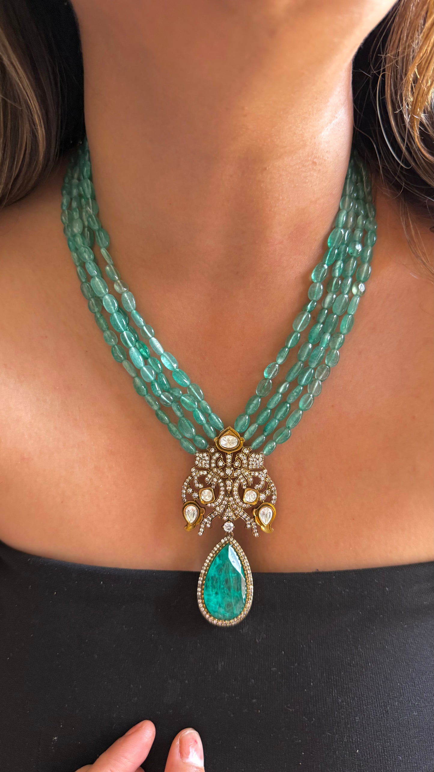 Mint Victorian doublet necklace