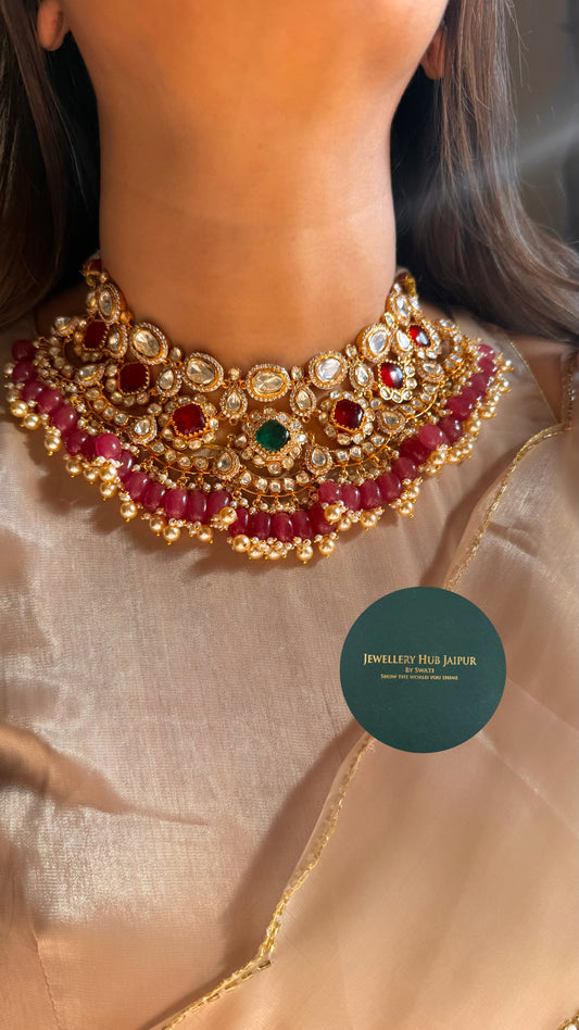 Real Moissanite ruby & emerald necklace