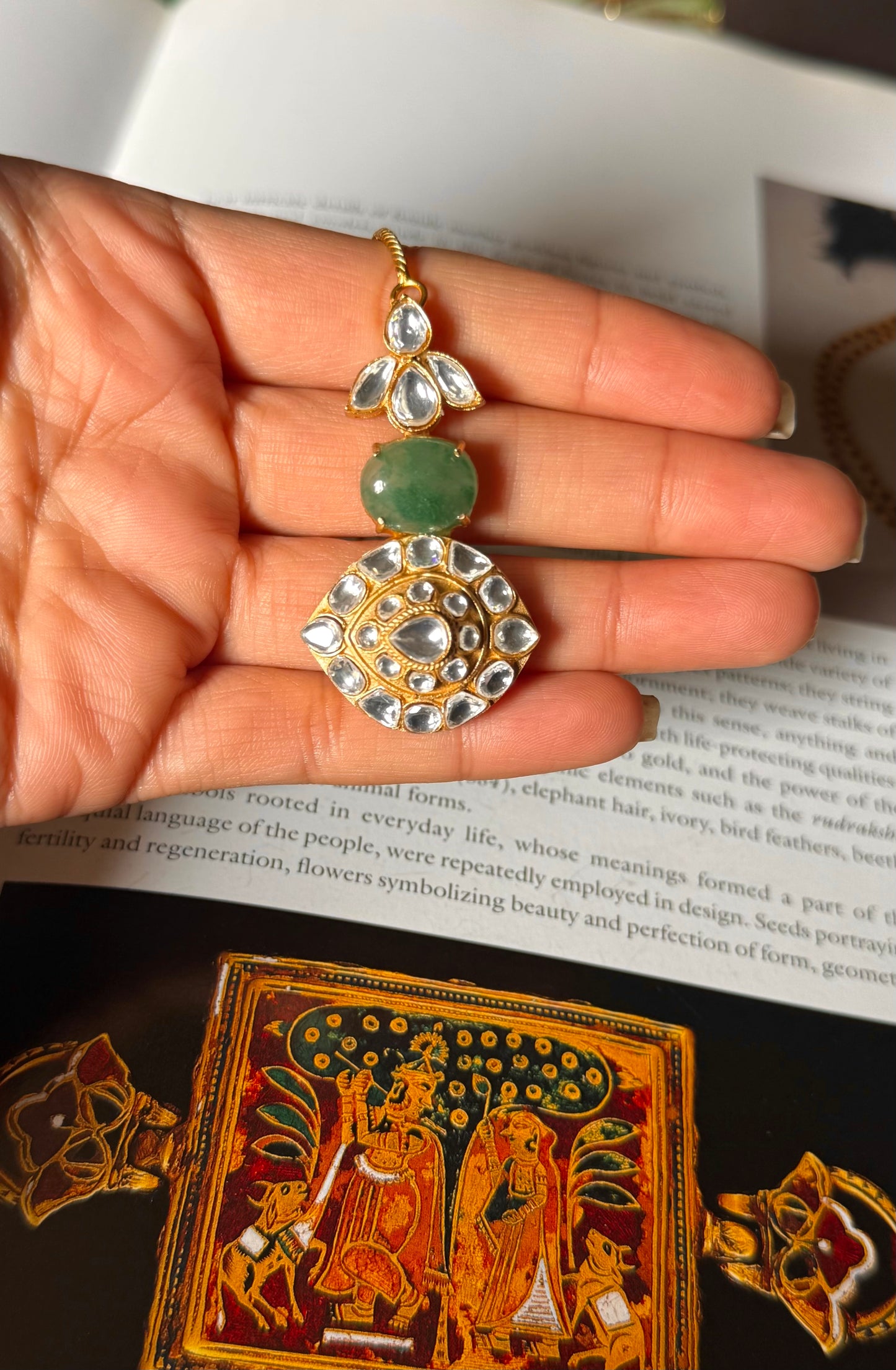 Sage green mint polki maangtika