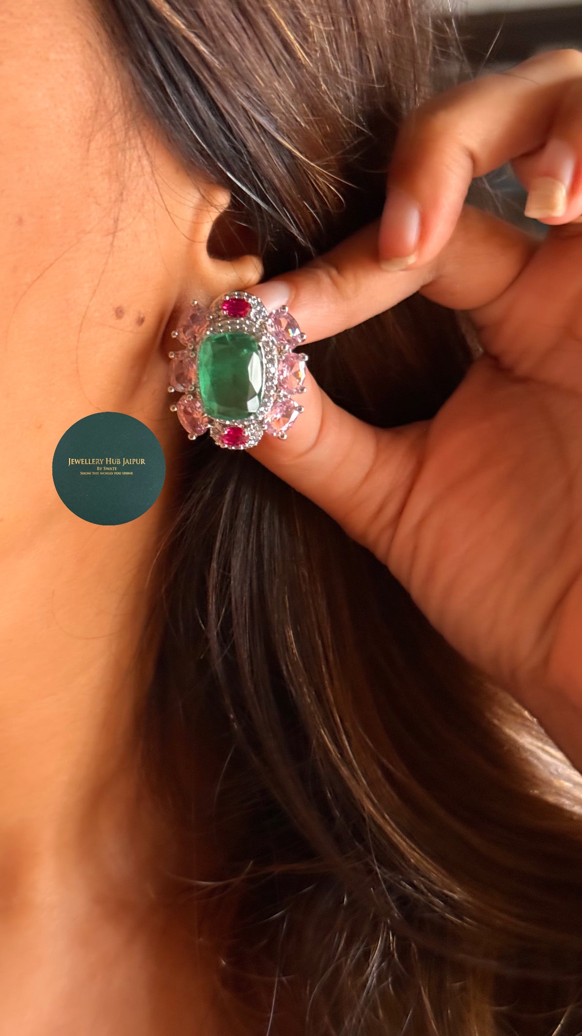 Mint doublet & rani pink moissanite polki designer choker set