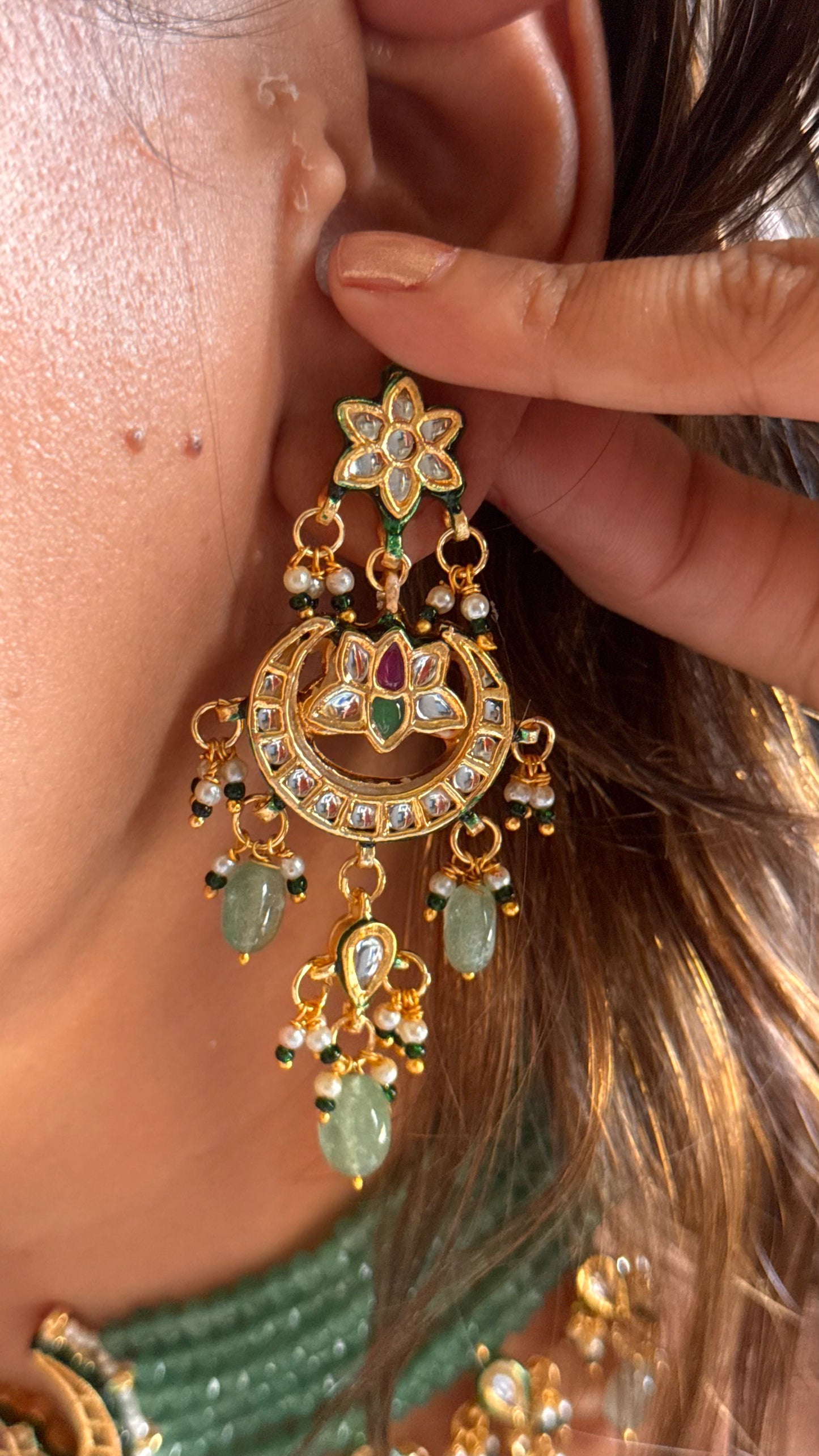 Half moon Meenakari work mint drops choker Necklace
