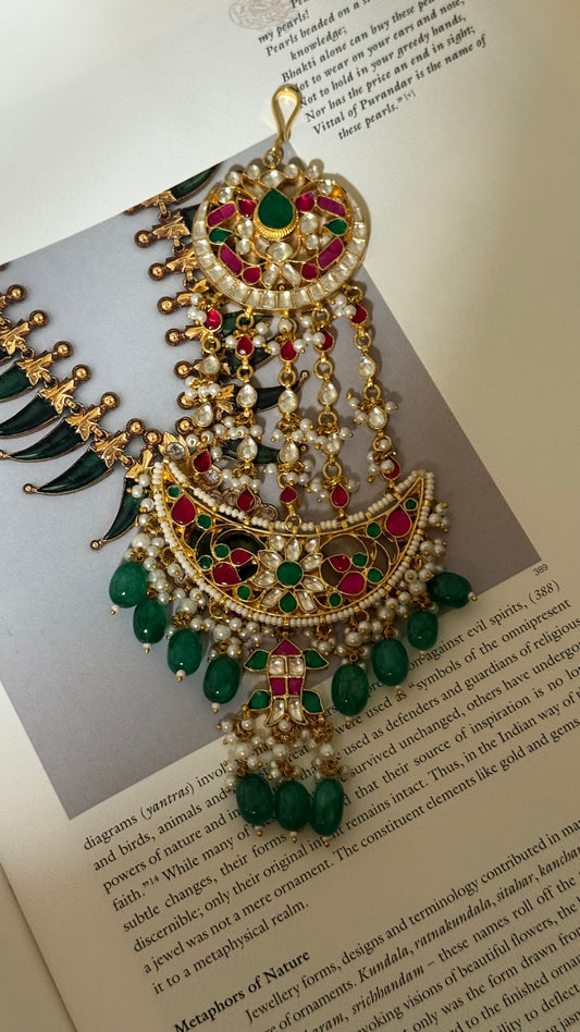 Paachi Emerald & rani pink floral with emerald drop passa