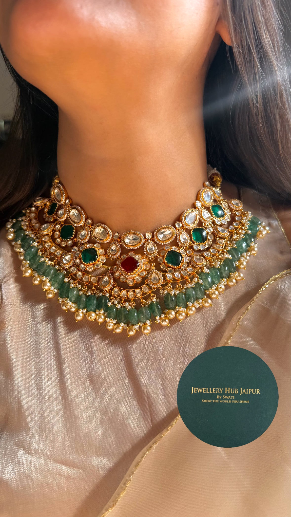 Emerald Ruby real moissanite statement necklace