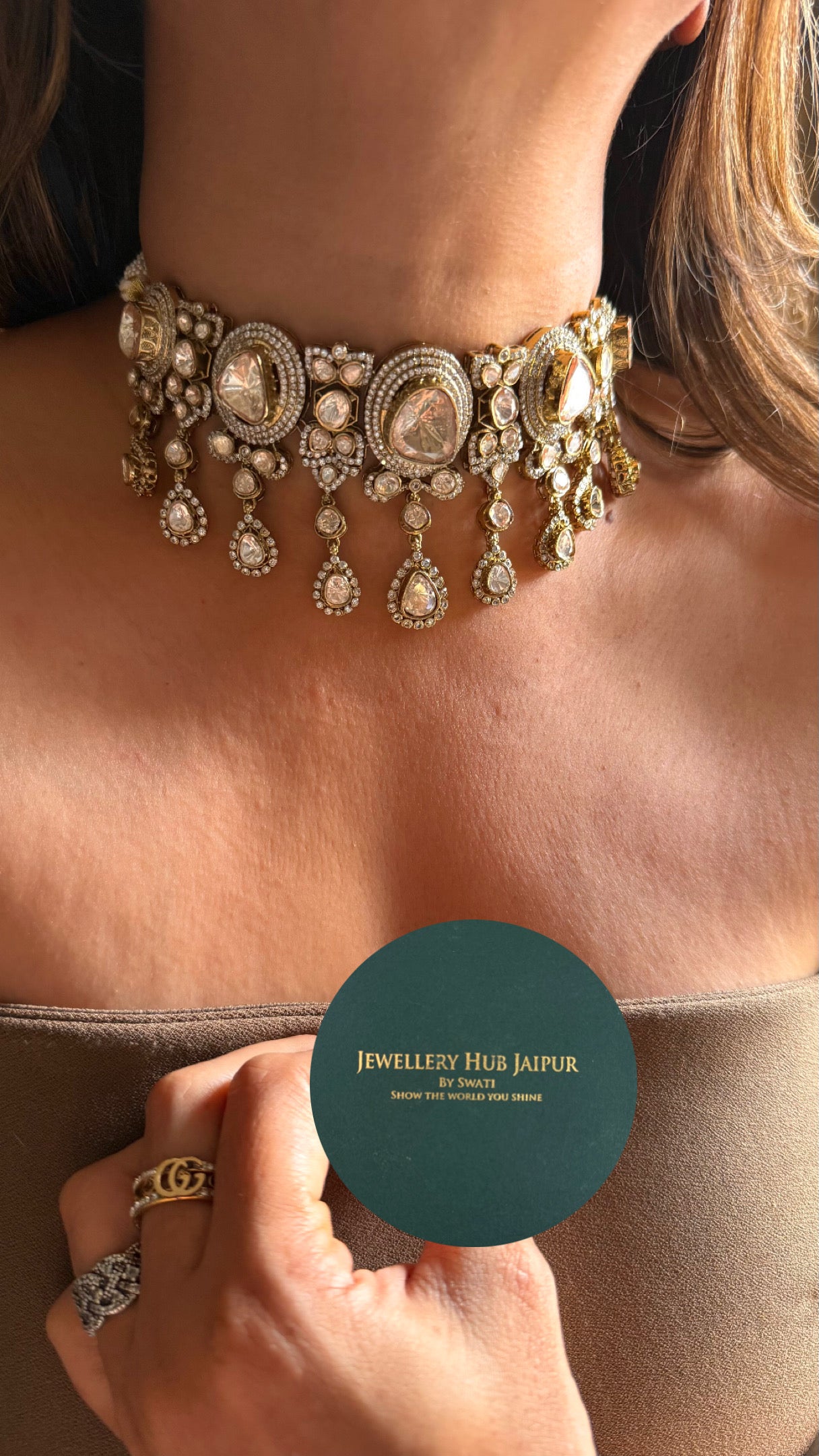 Uncut peeli polki Moissanite choker necklace