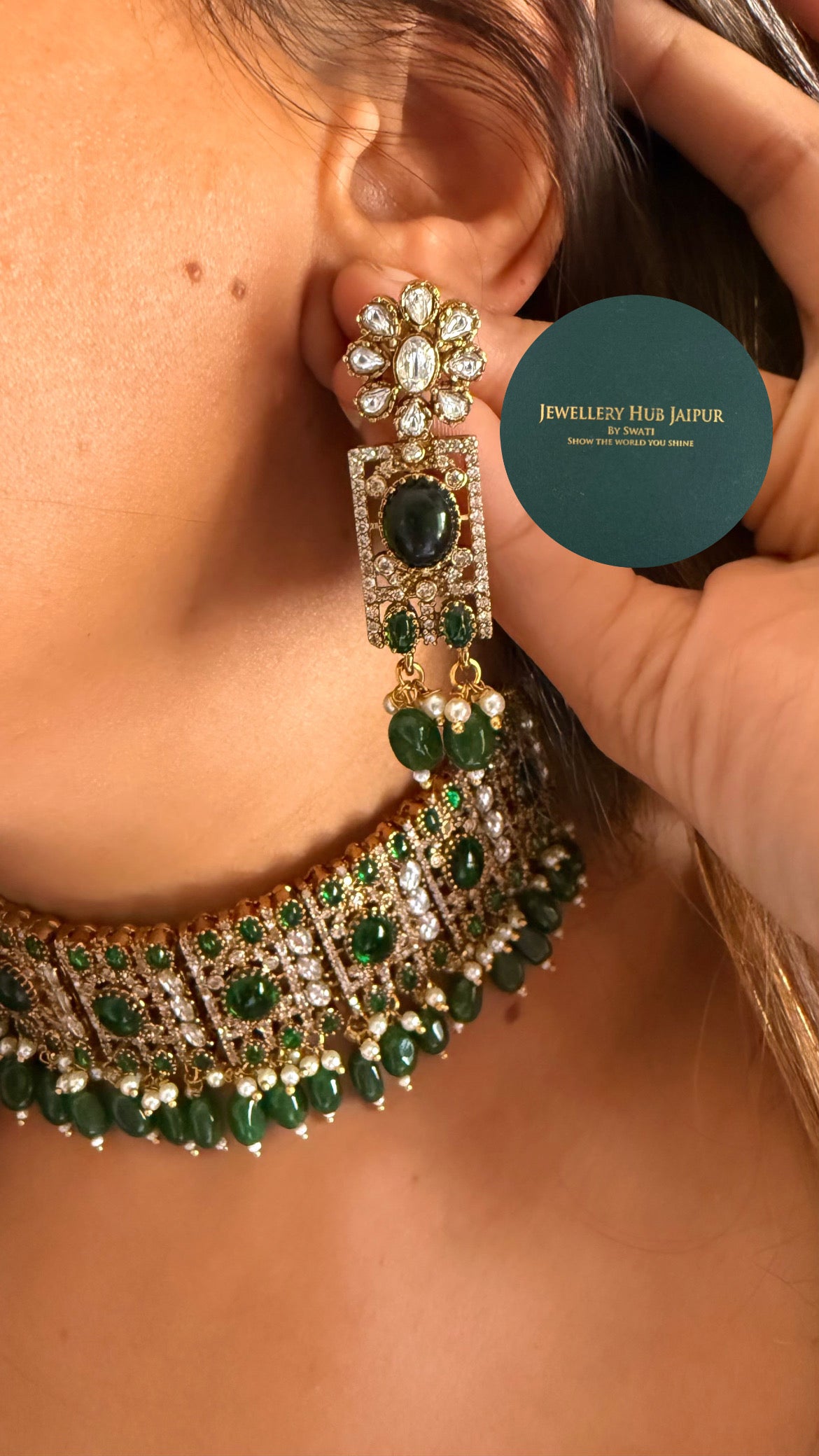 Karishma Emerald doublet moissanite choker