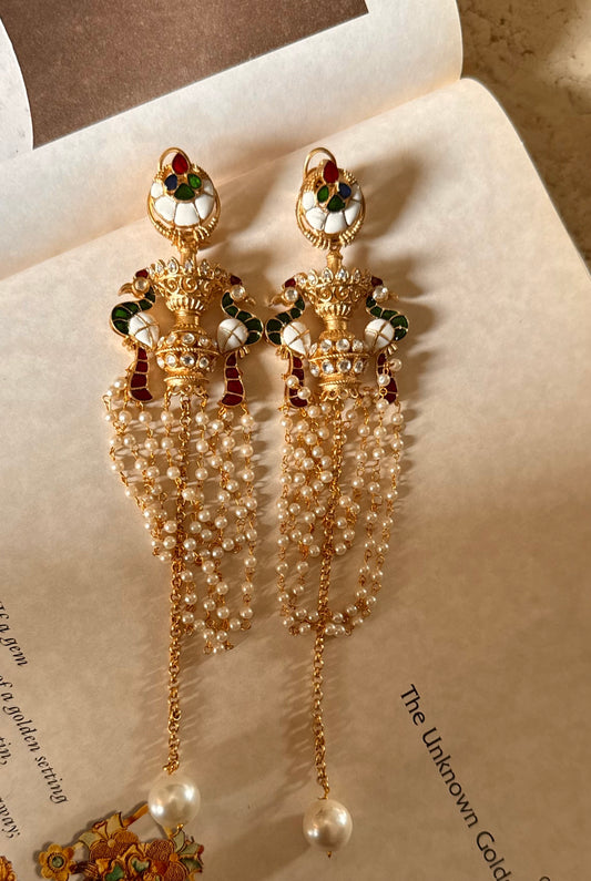 Emerald & ruby katdana peacock designer earrings