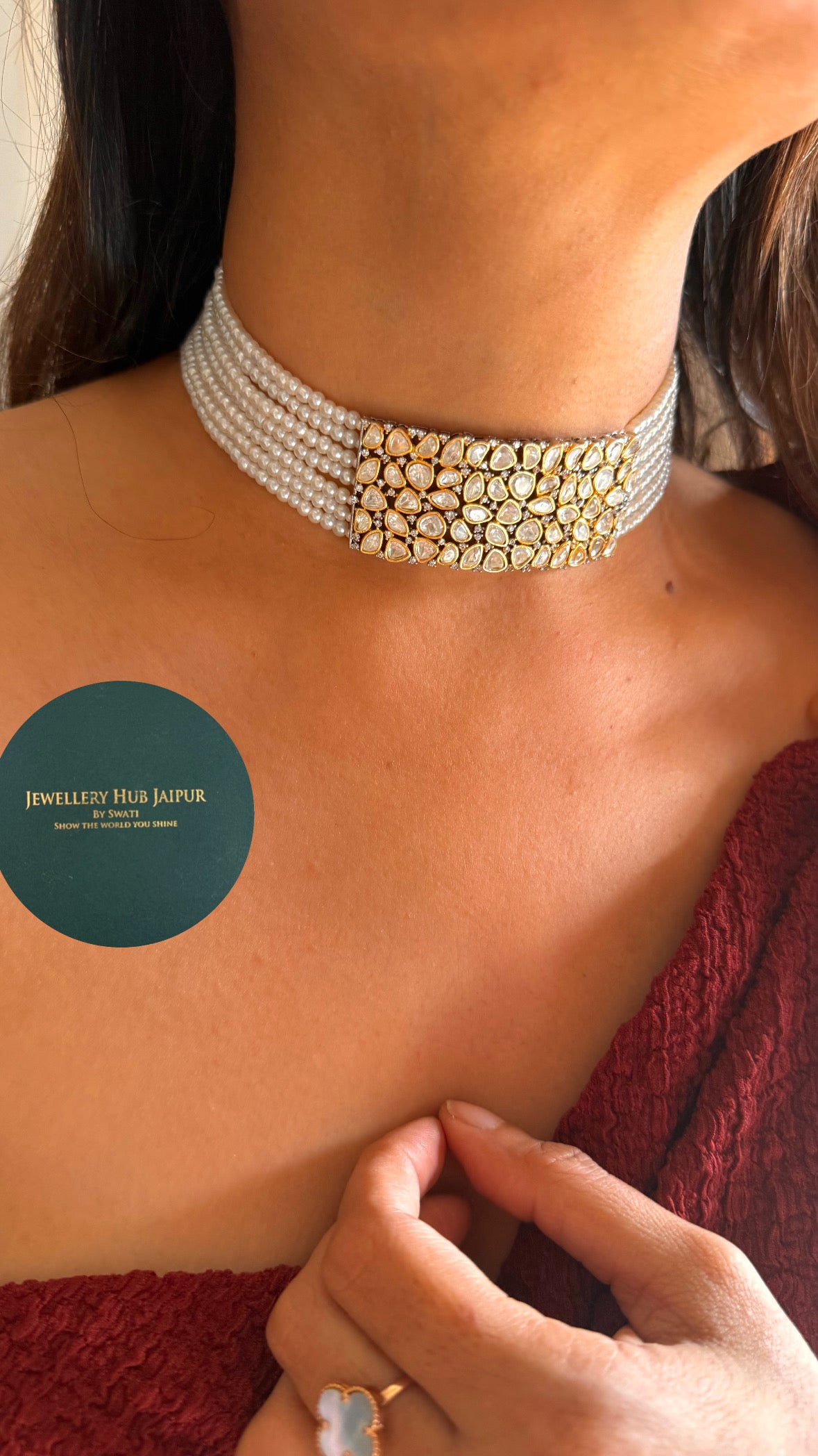 Peeli polki pearl choker