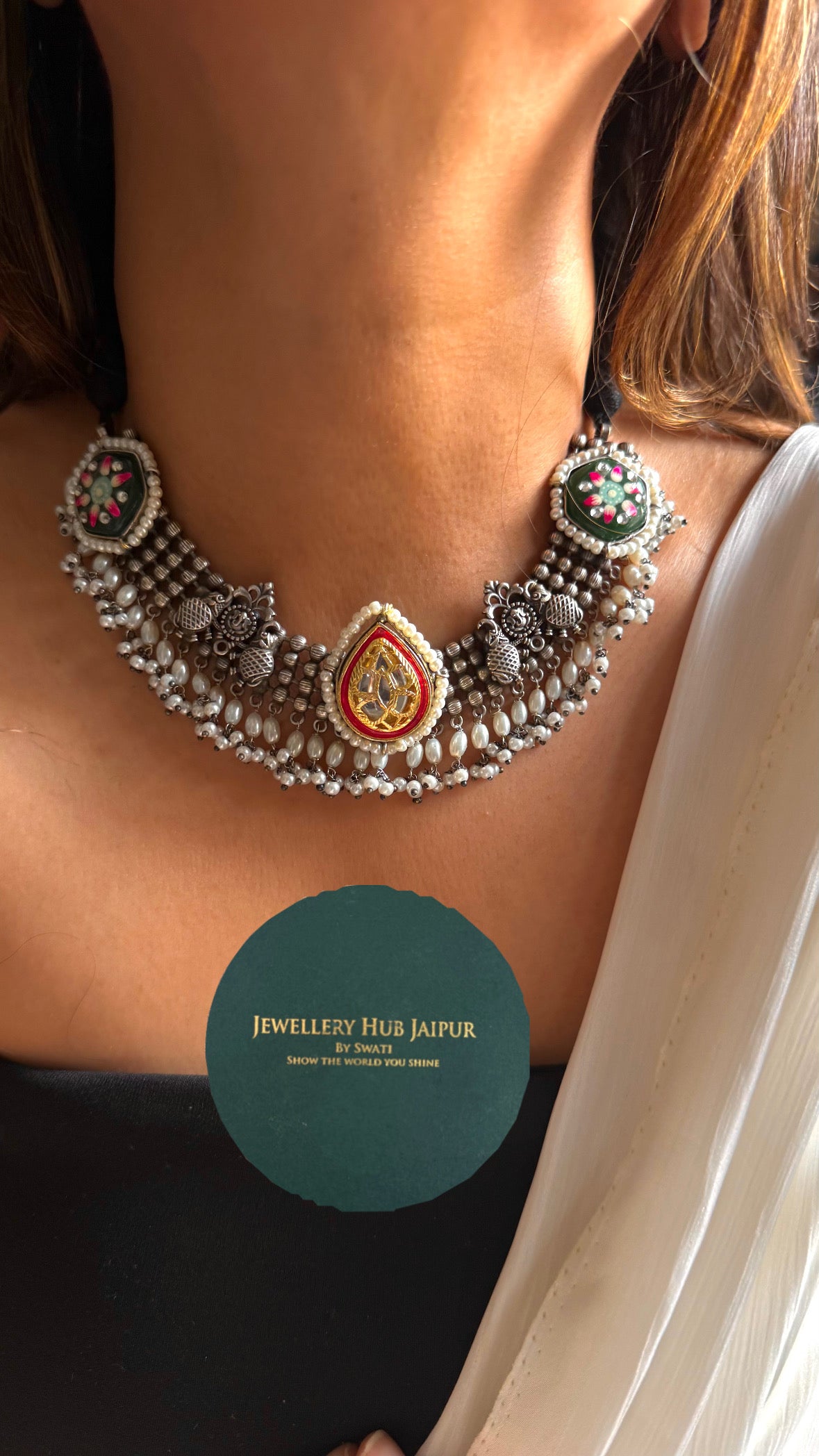 Ruby & Emerald munja Tribal Necklace