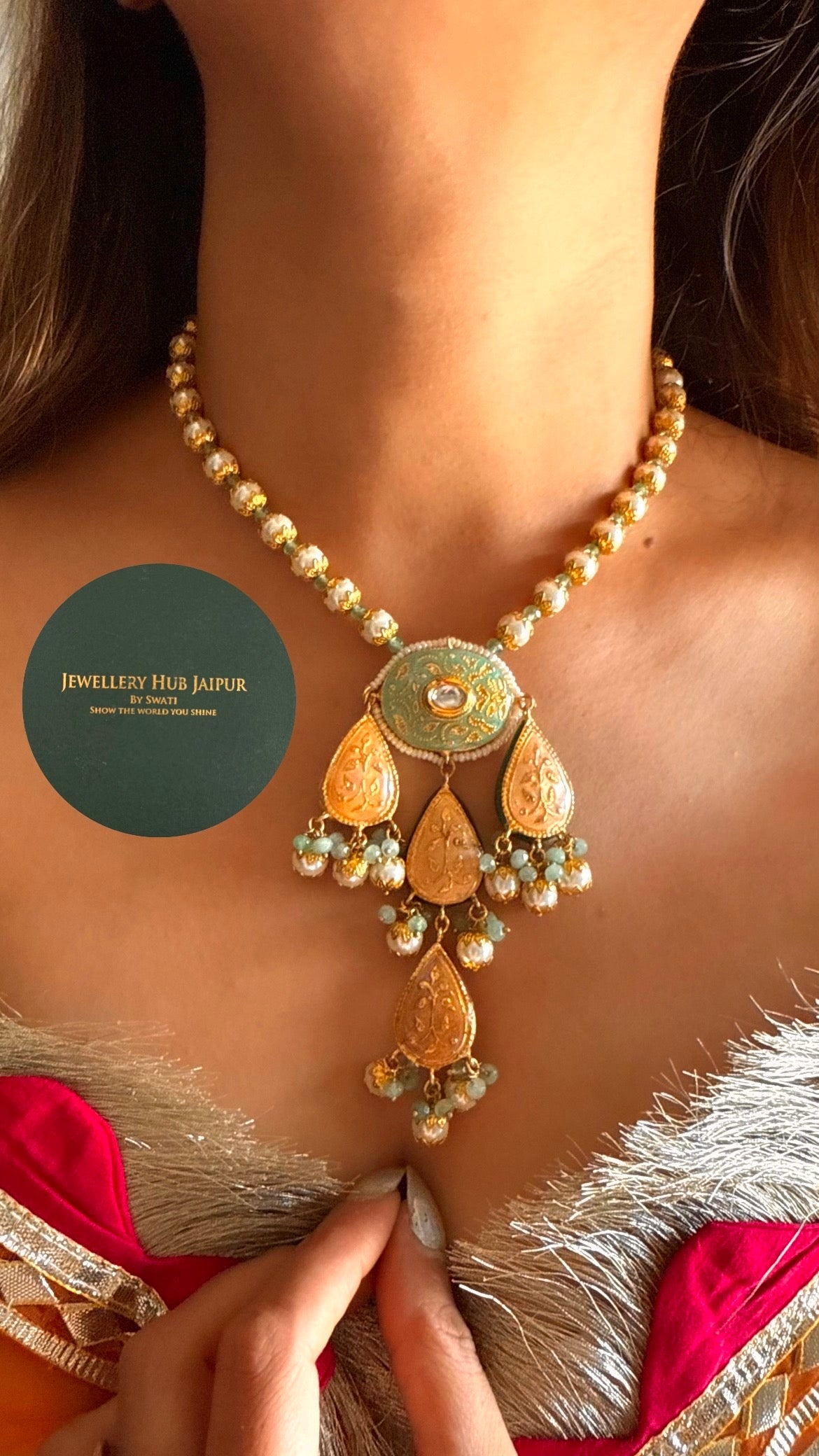 Mint meenakari necklace