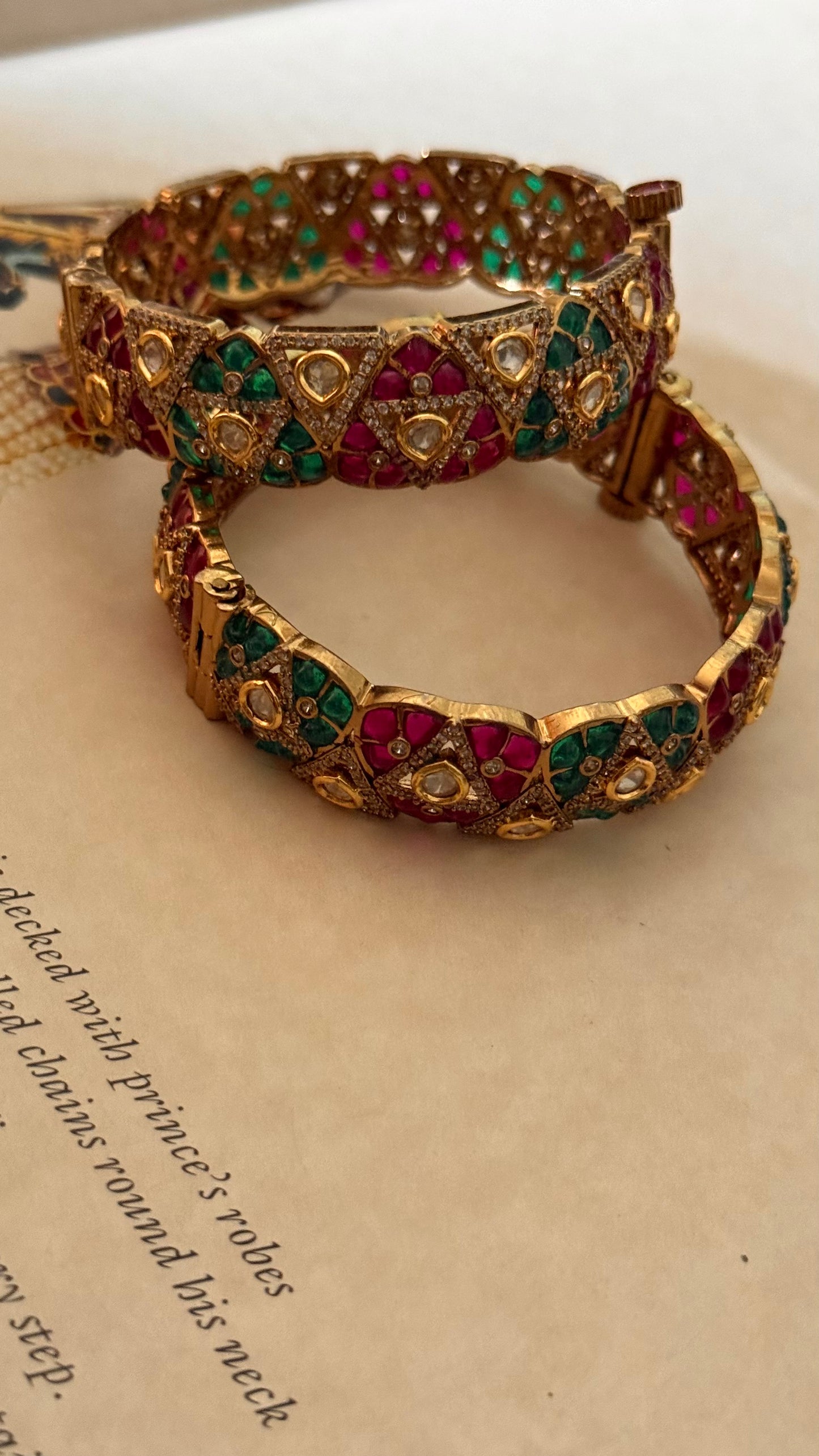 Ruby & emerald katdana moissanite openable bangle