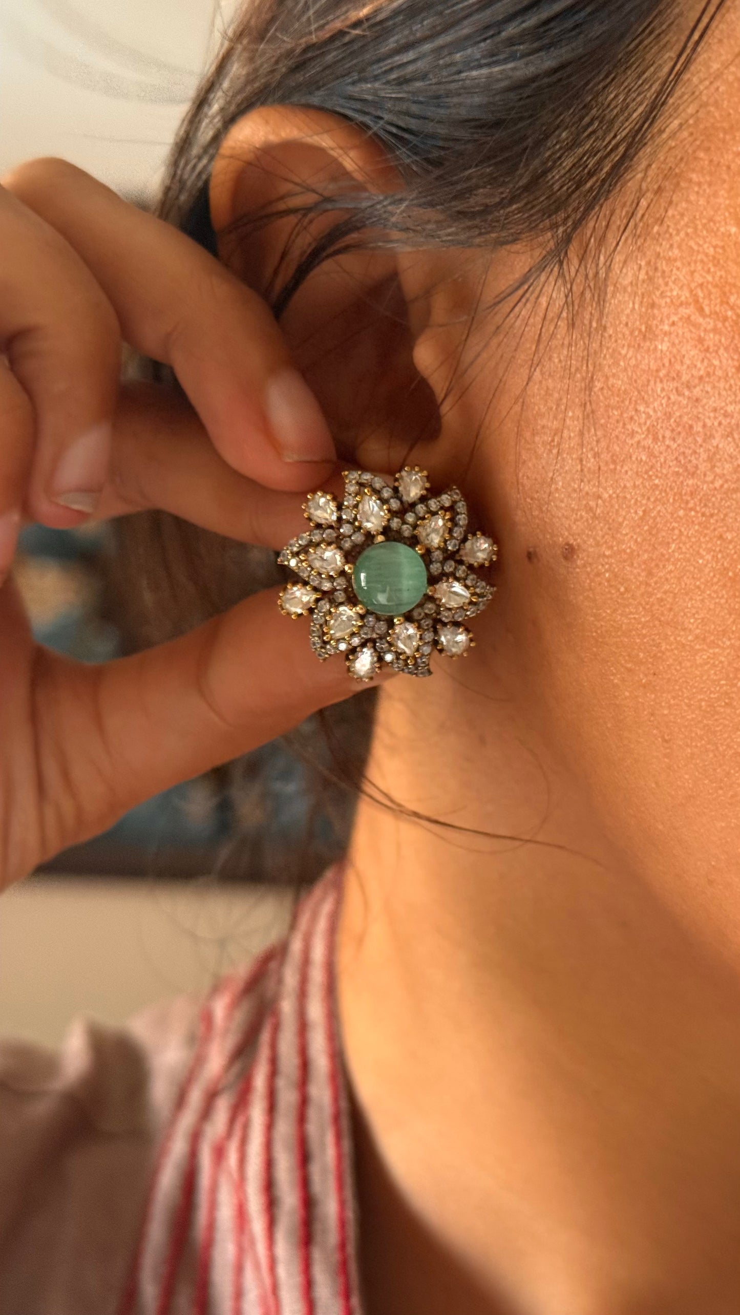 Mint doublet moissanite victorian floral studs