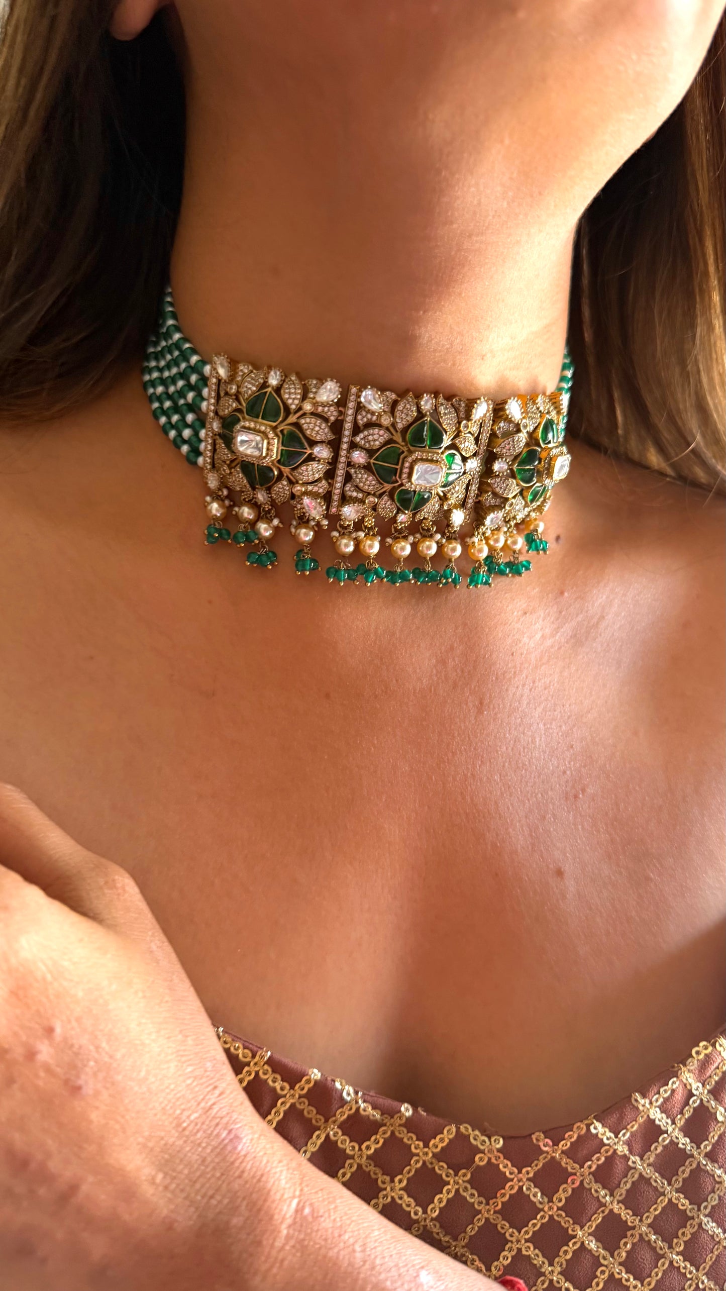 Naina emerald katdana moissanite choker