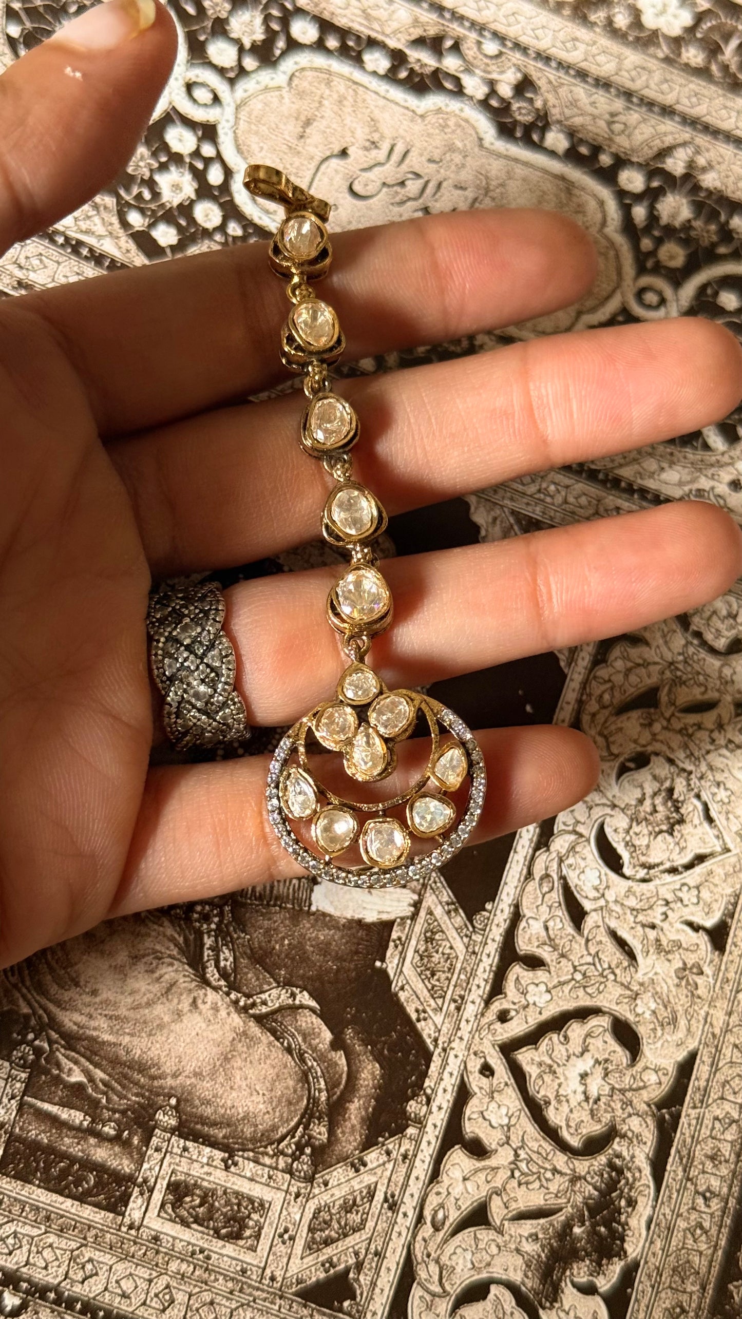 Moissanite polki maangtika