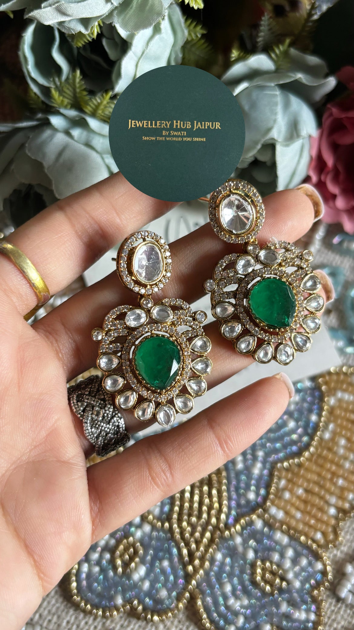 Emerald doublet moissanite  choker set