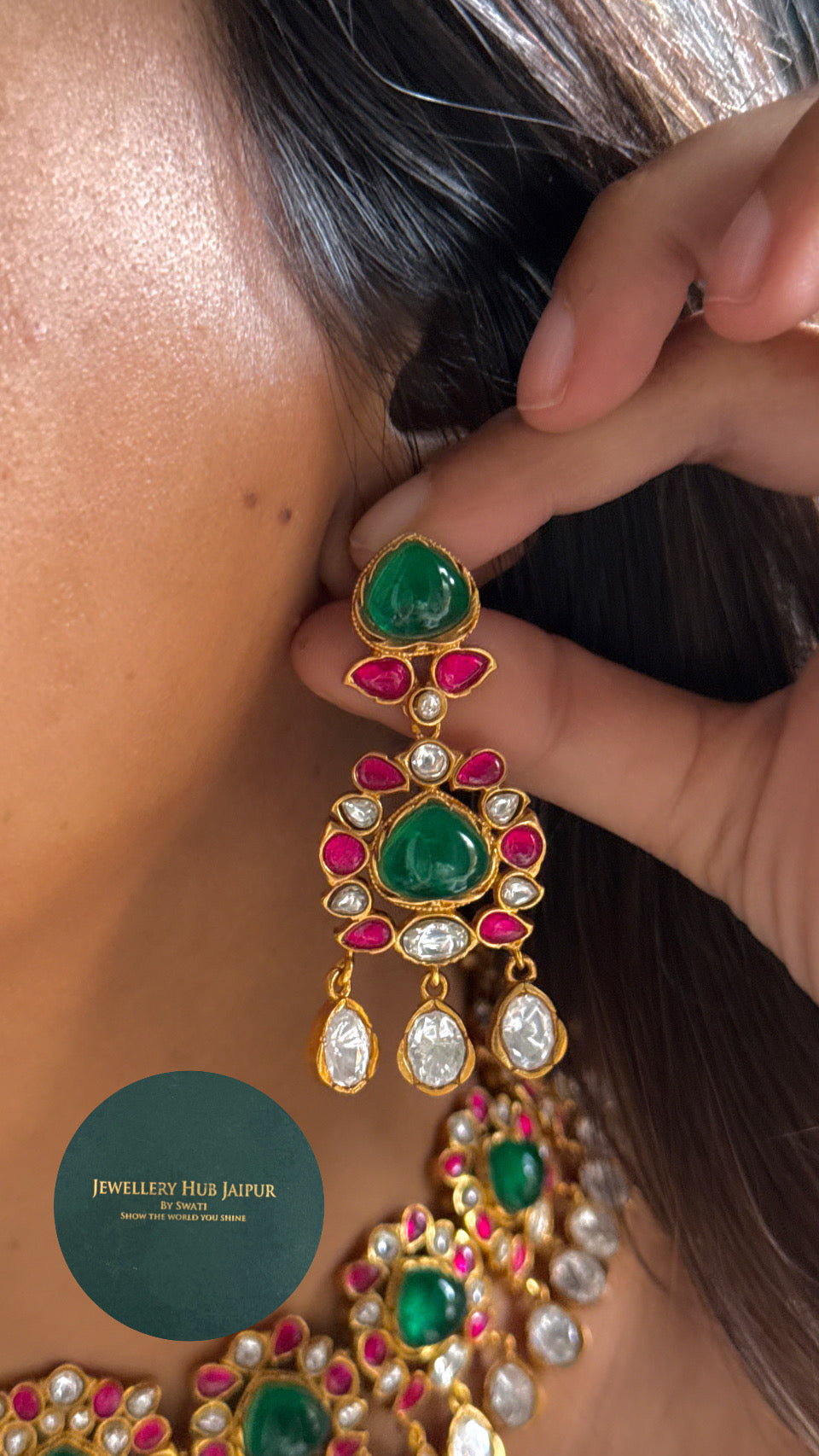 Amrapali emerald & ruby polki necklace