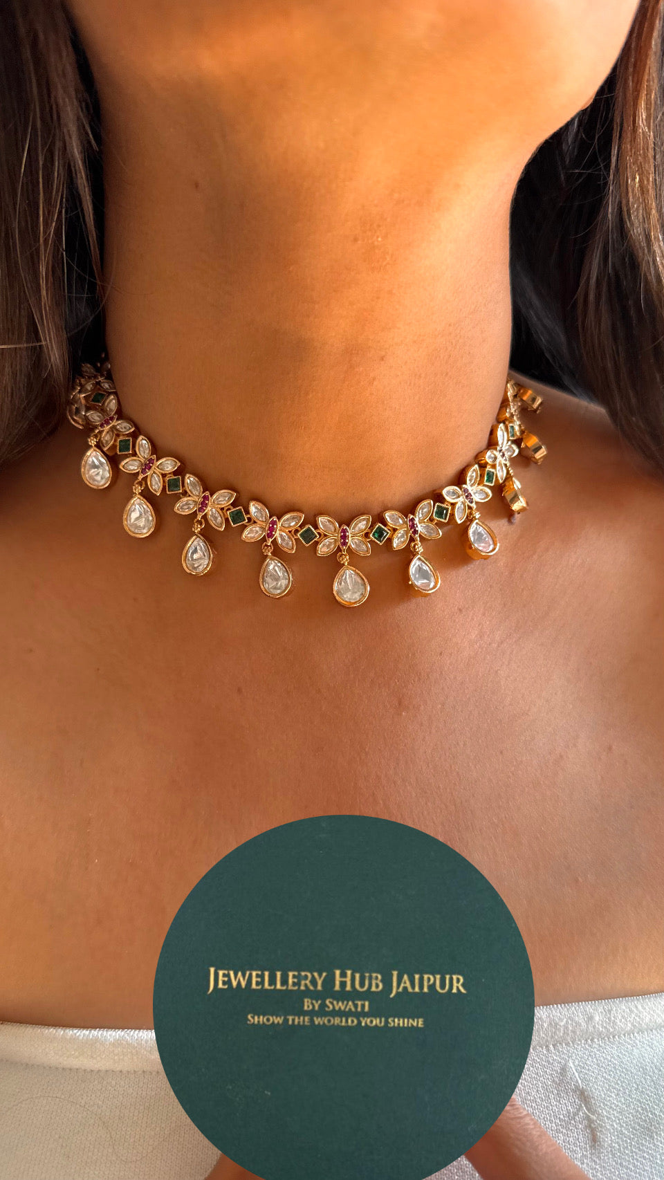 Polki minimal choker collar necklace