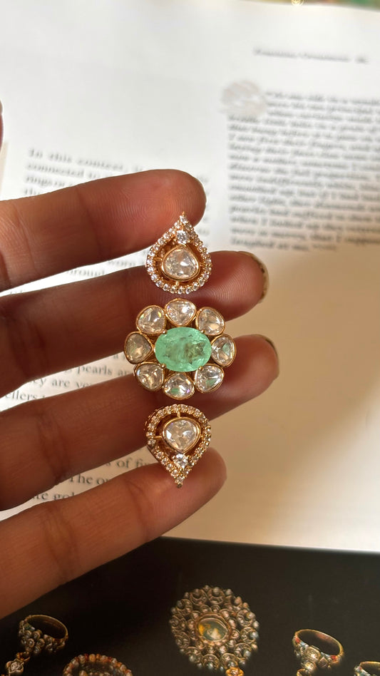 Mint moissanite polki double finger Ring