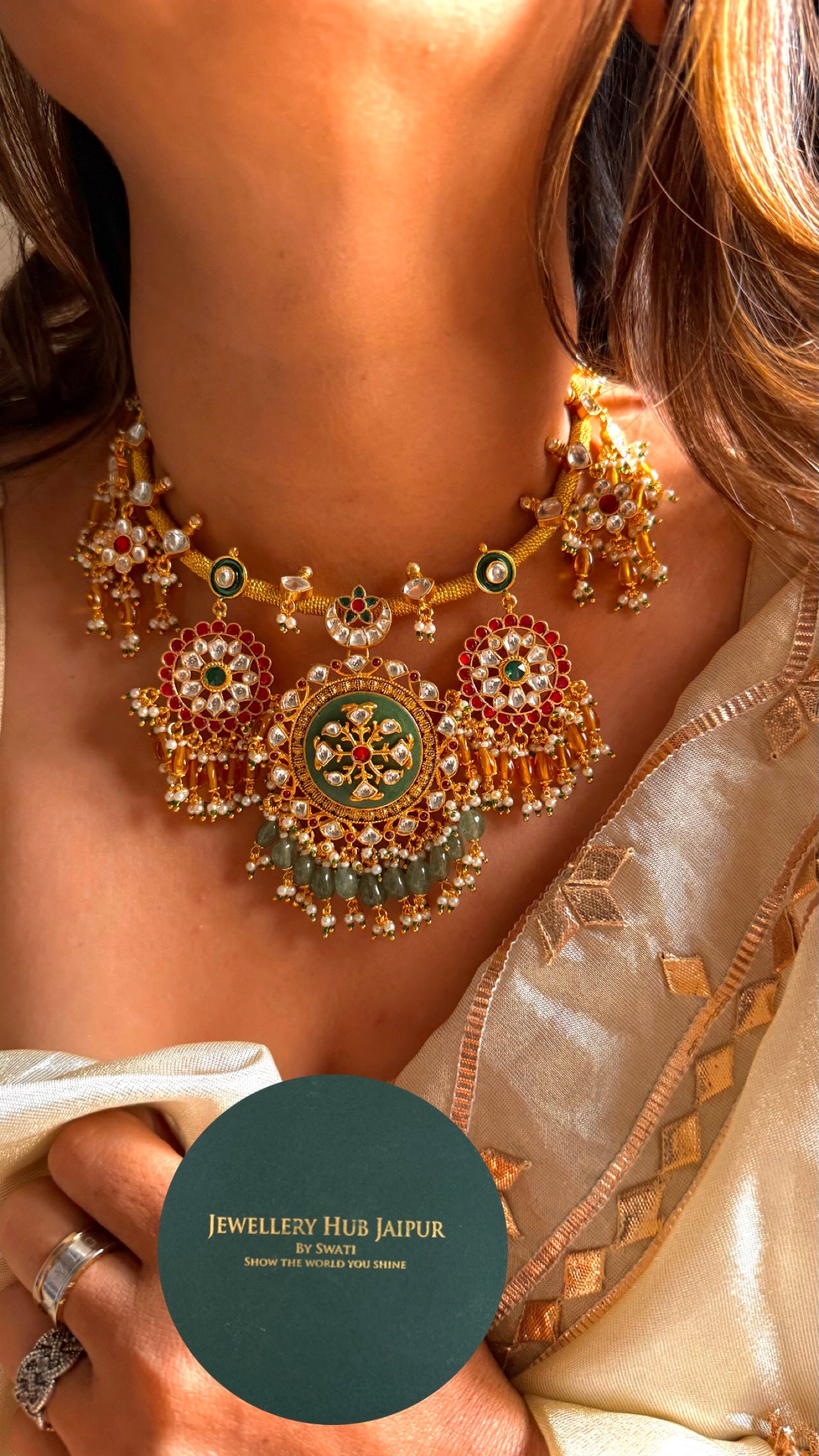 Floral inlay chand designed nakashi Necklace