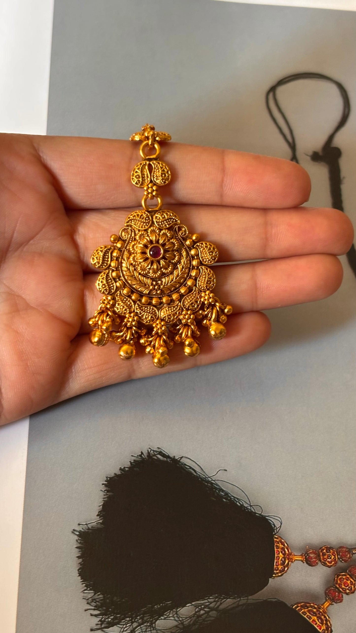 Ruby floral gold with gungroo maangtika