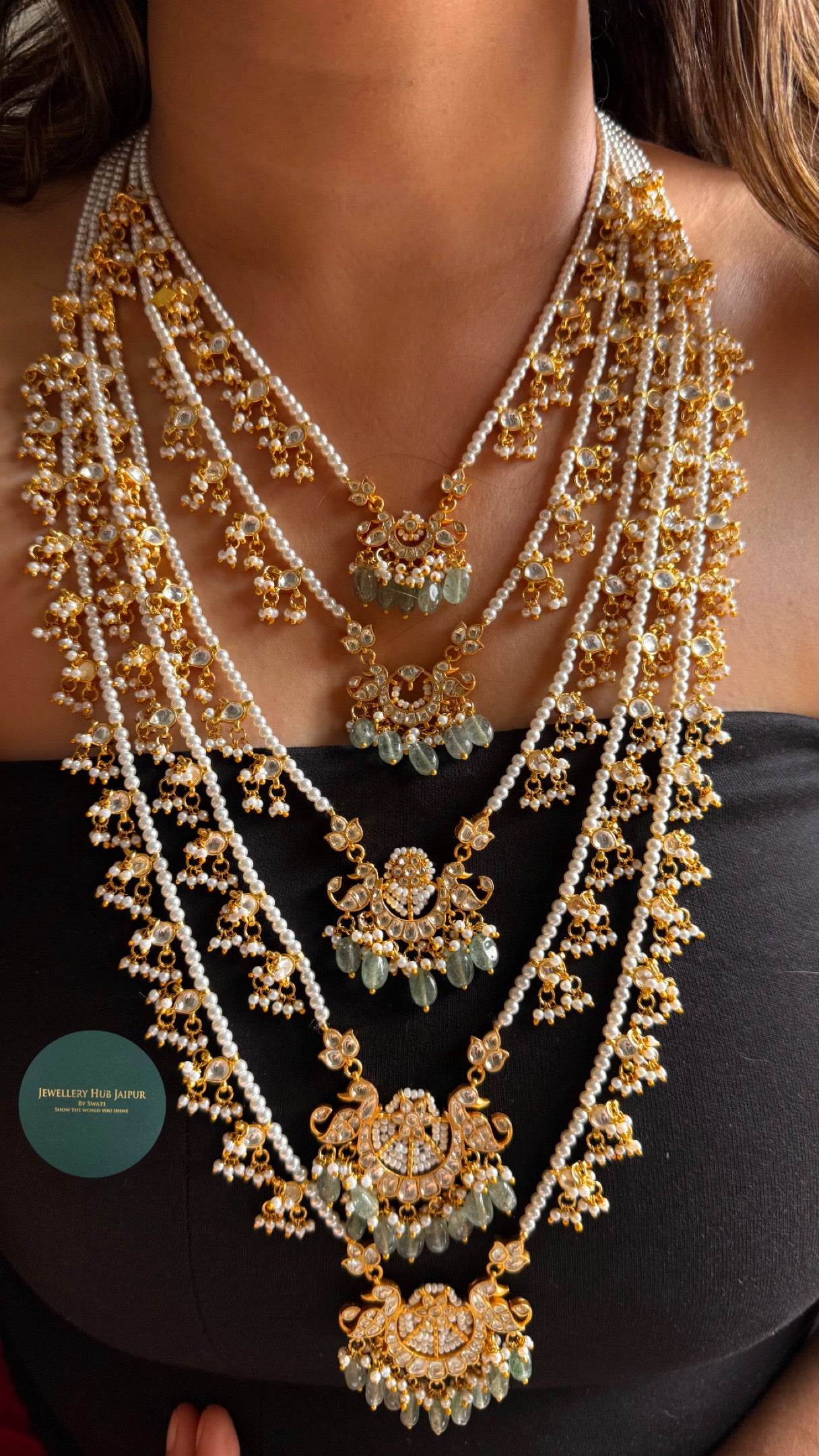 5 layered paachi Kundan raani haar
