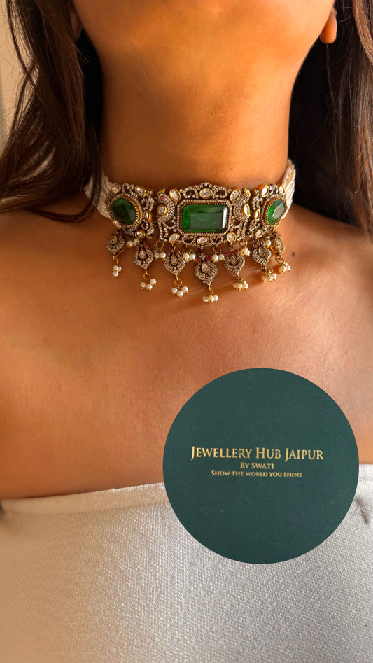 Emerald doublet victorian choker