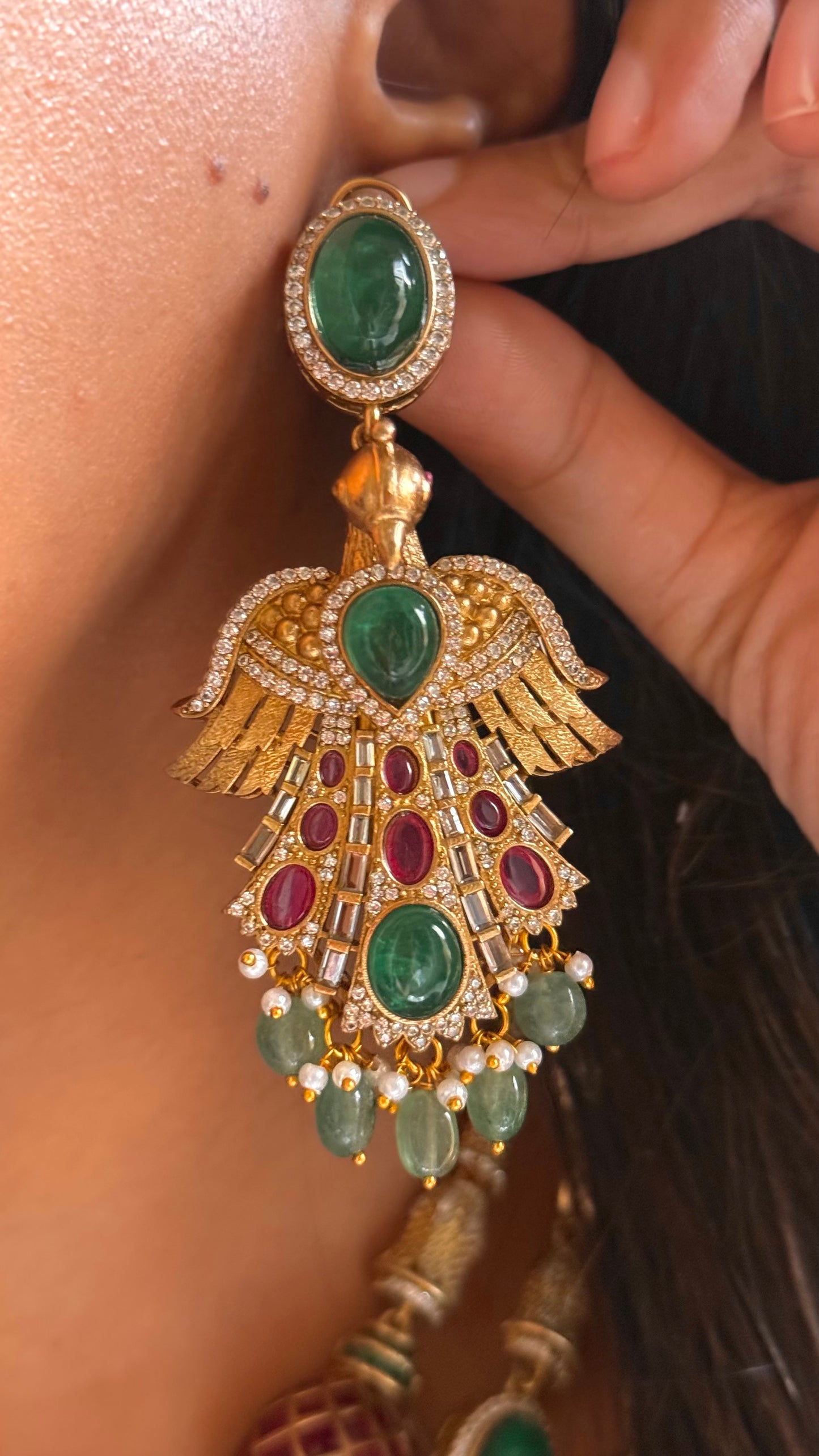 Emerald & Rani pink contemporary Necklace