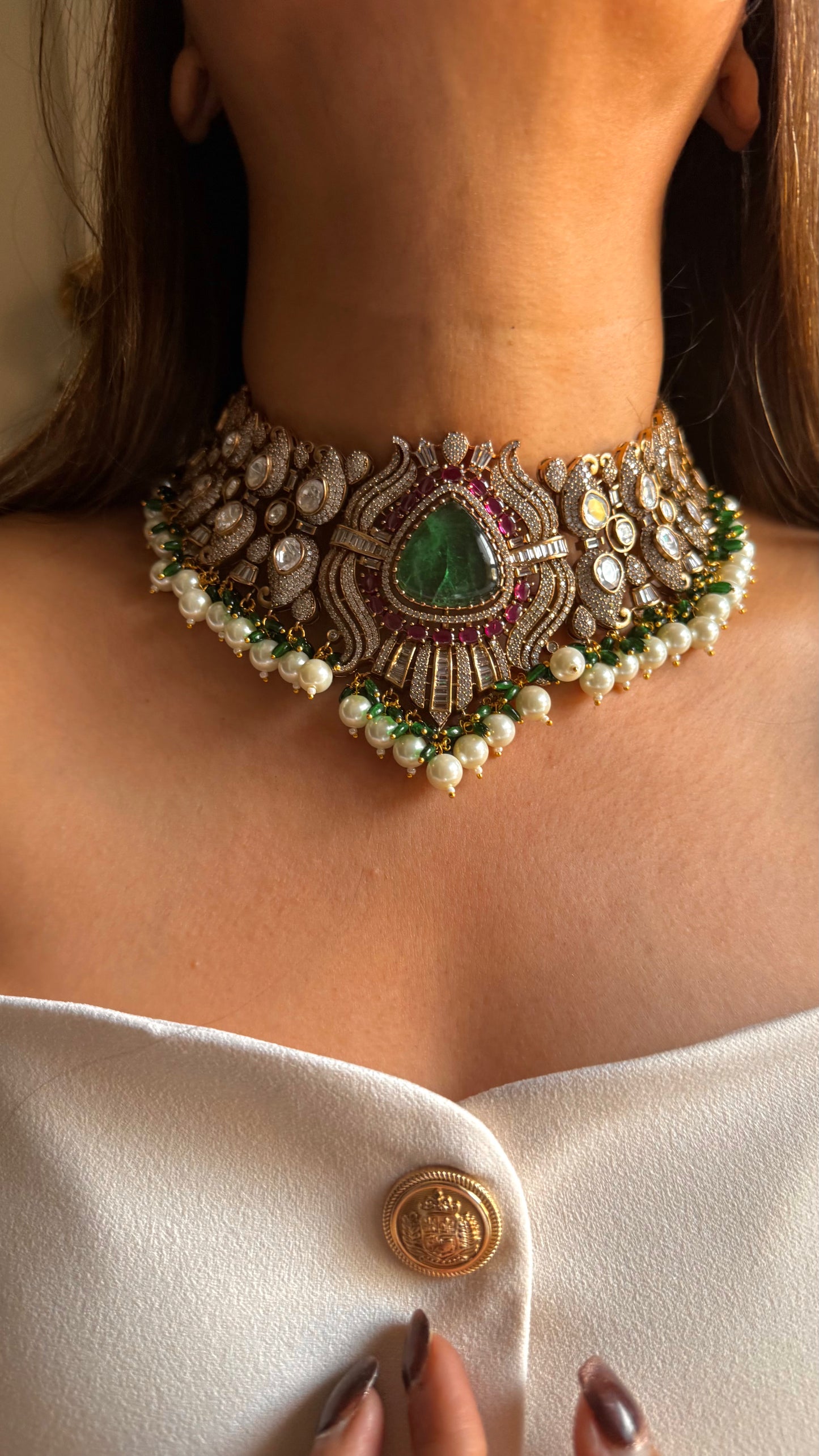 Mint doublet & ruby Moissanite lotus set