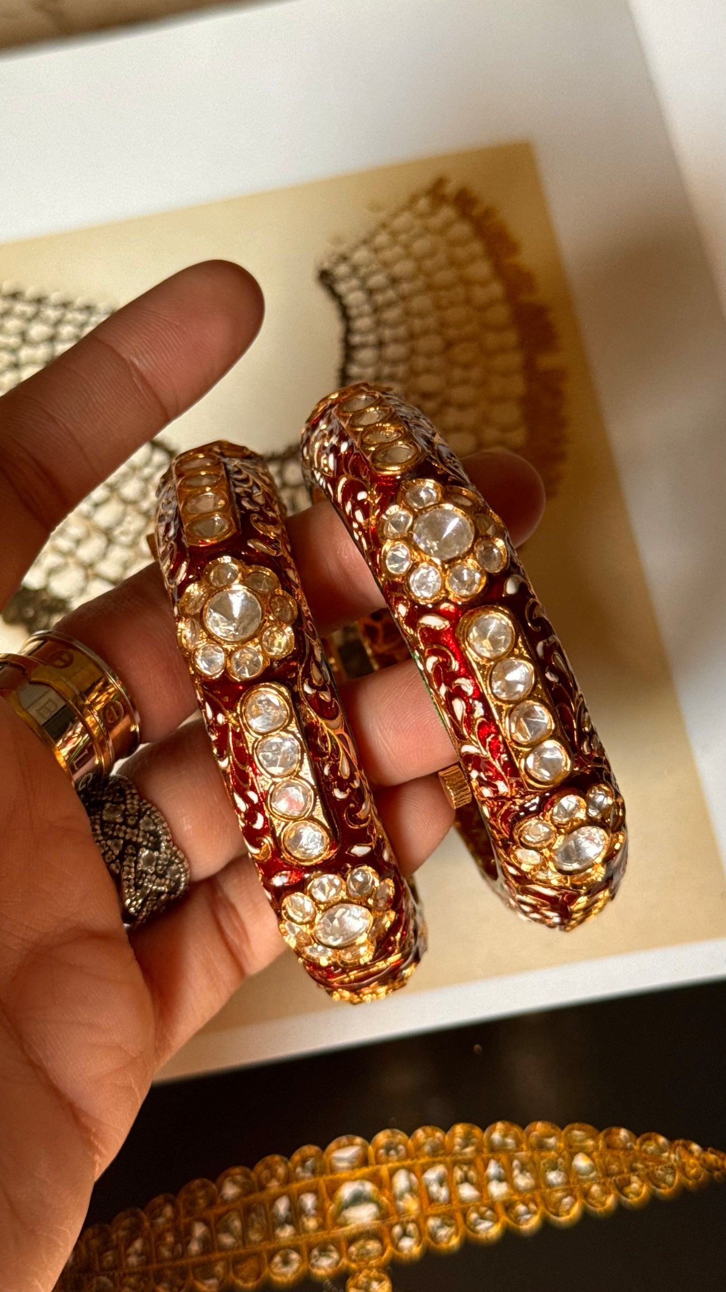 Ruby inlay moissanite meenakari bangles