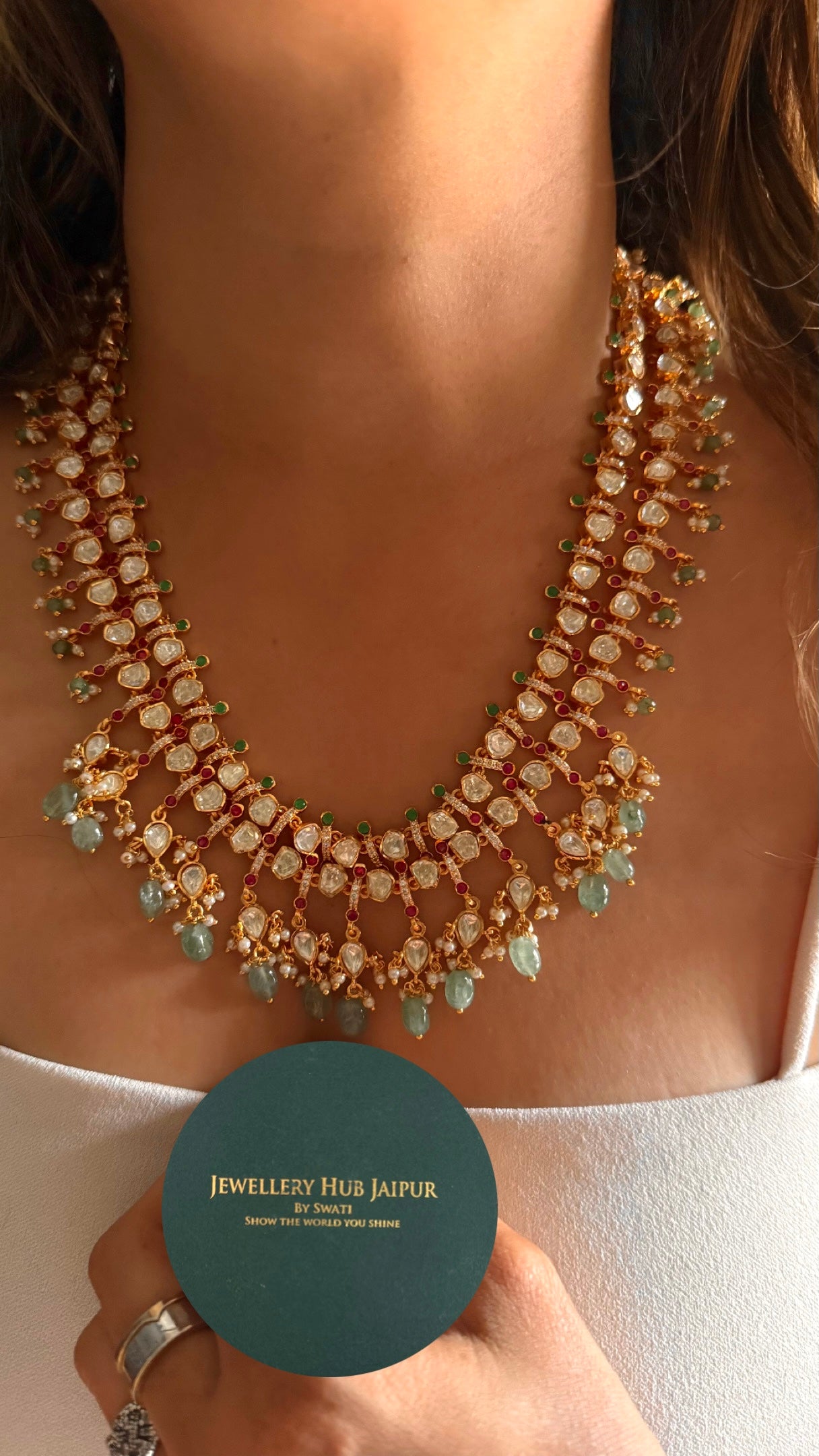 Real moissanite dual layer dual coloured bridal long Necklace