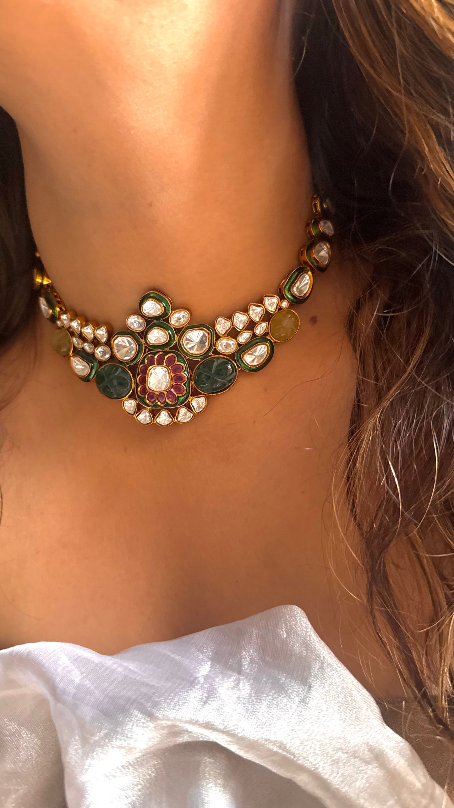 Emerald & Rani Pink MeenaKari Choker
