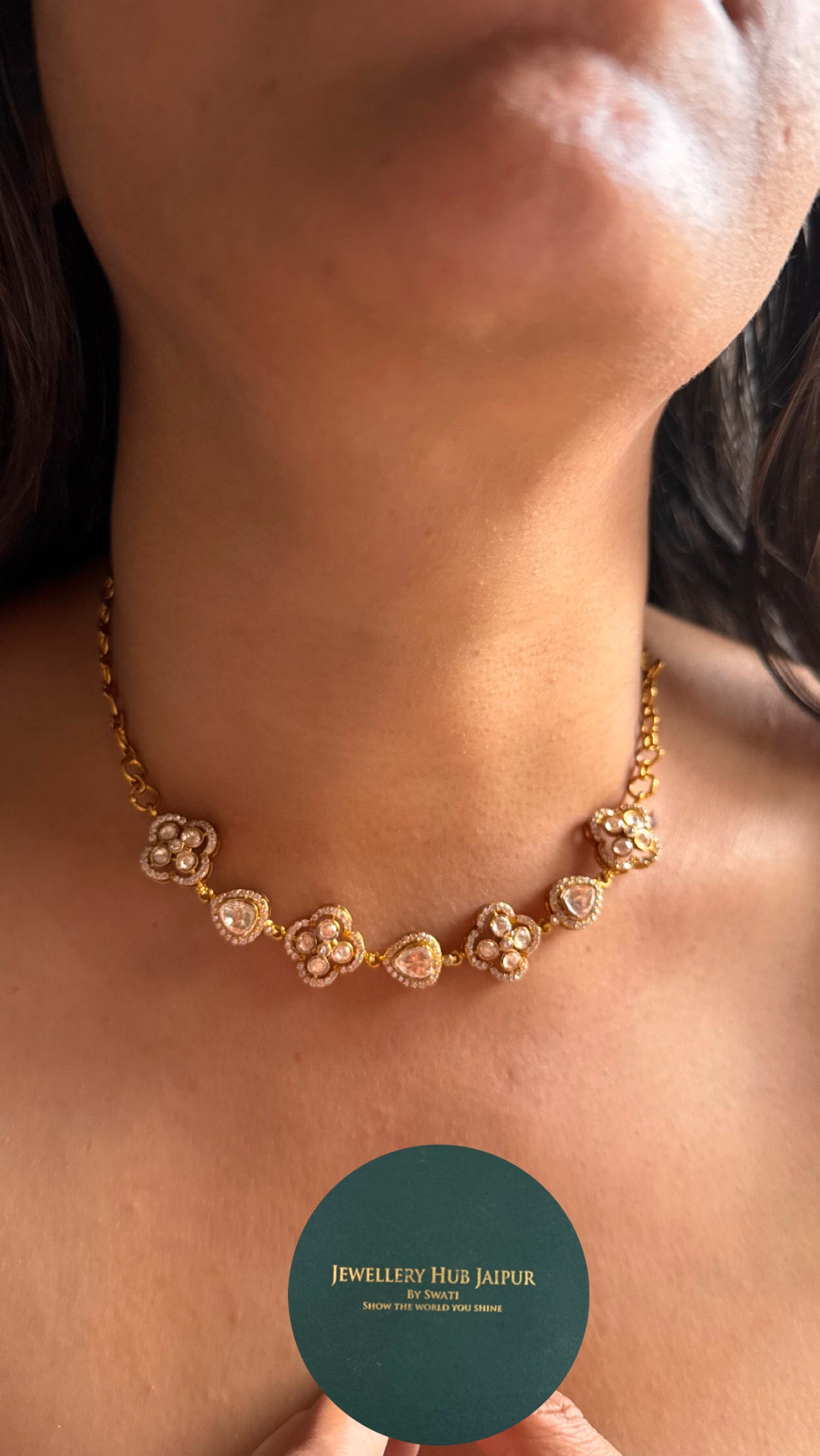 Peeli polki floral gold polish minimalist necklace