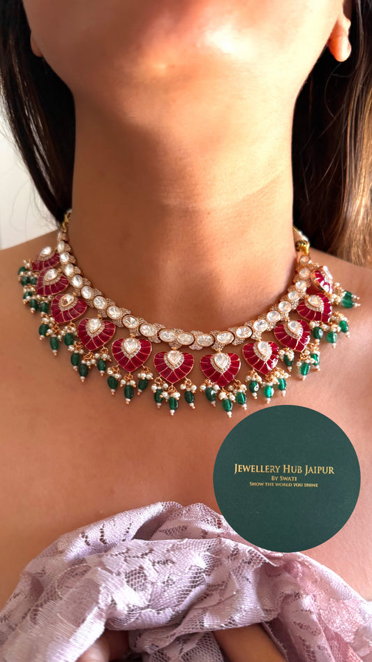 Rani pink & dark emerald katdana Moissanite collar necklace