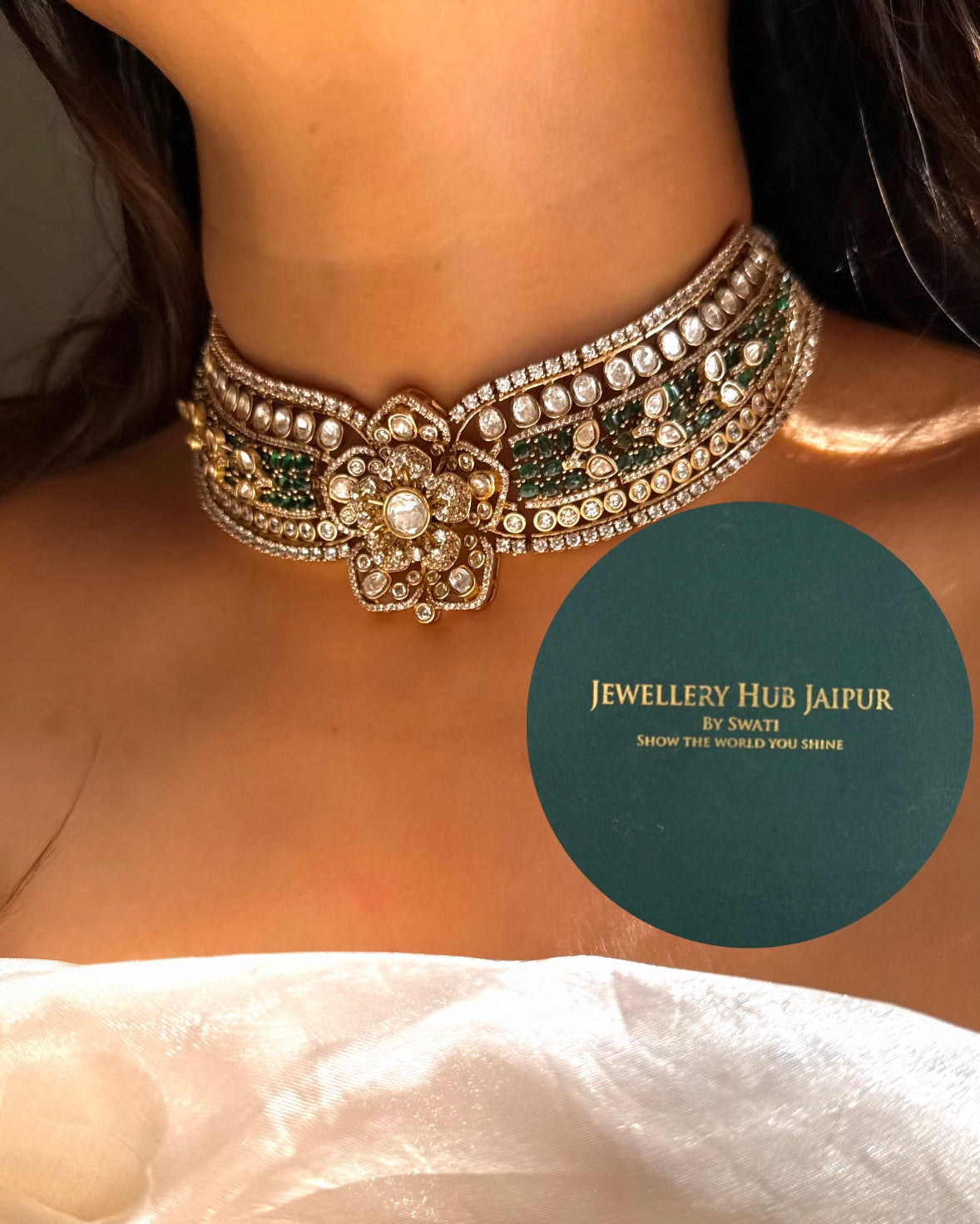 emerald floral moissanite statement necklace
