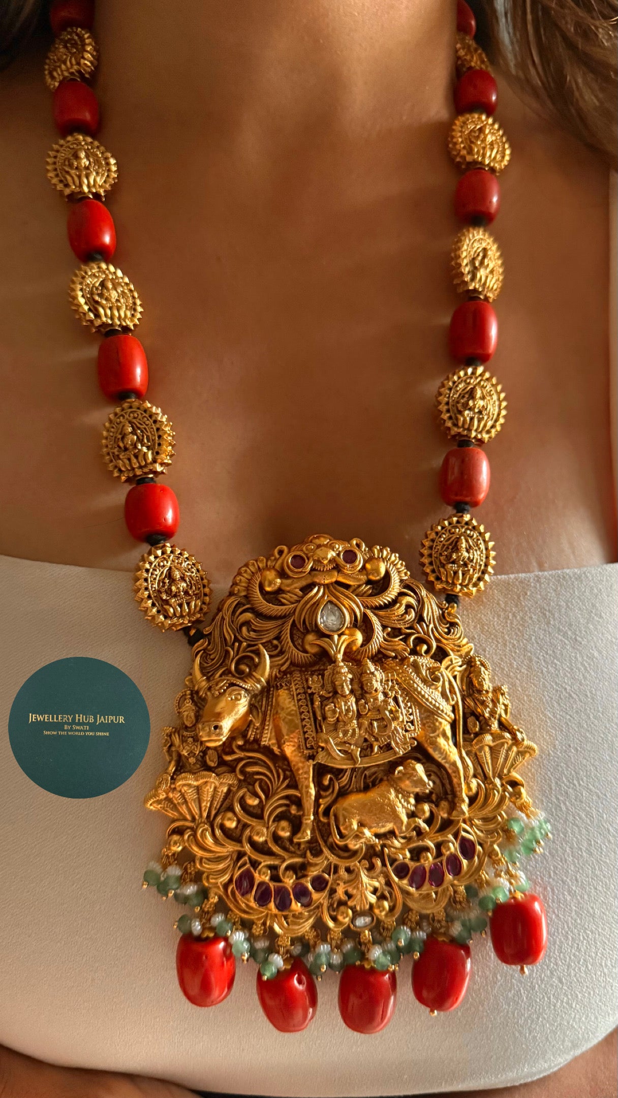 Nandi nakashi temple heritage coral Necklace