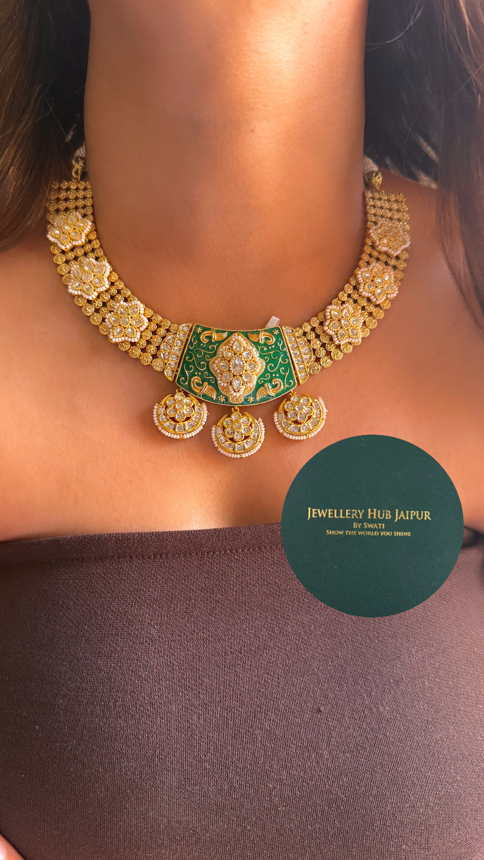 Emerald tribhuvan das inspired heritage necklace