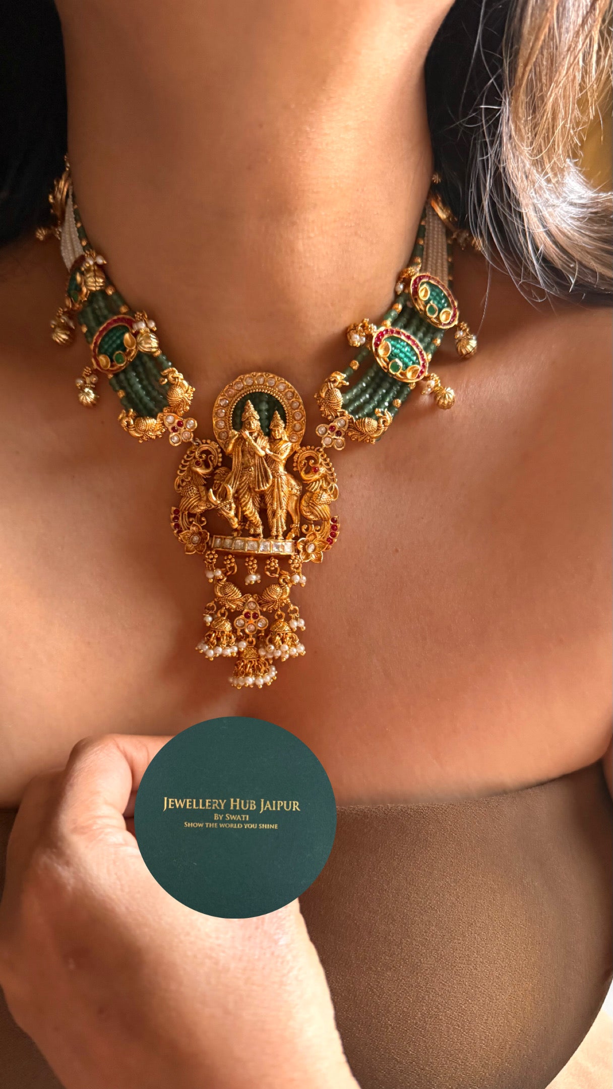Lord radha krishna inspired temple Necklace