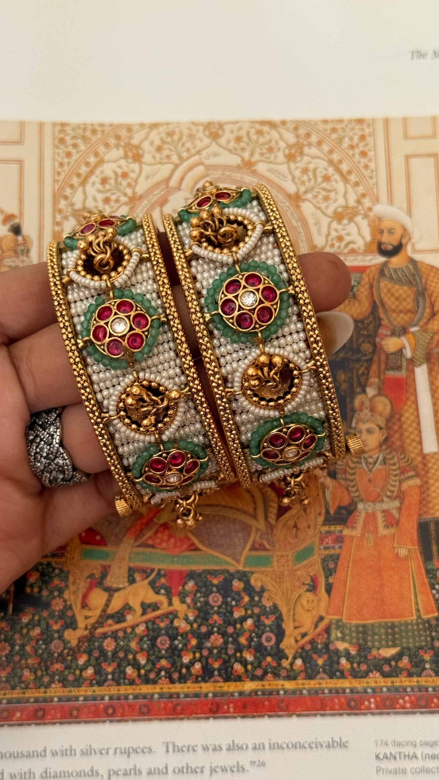 Rani pink floral mint Rajwada openable bangle