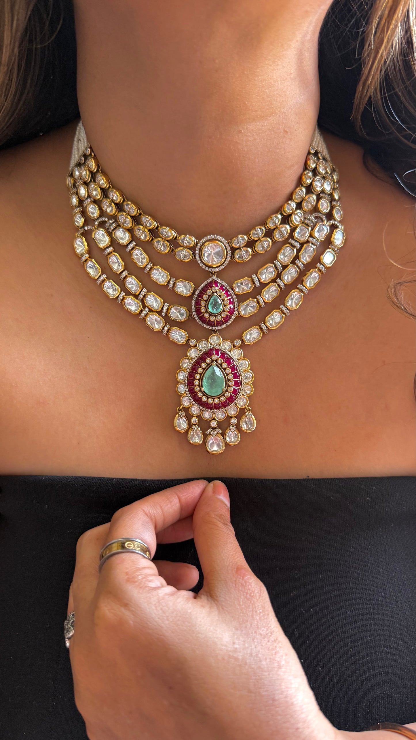 Mint & Ruby five layer Polki set