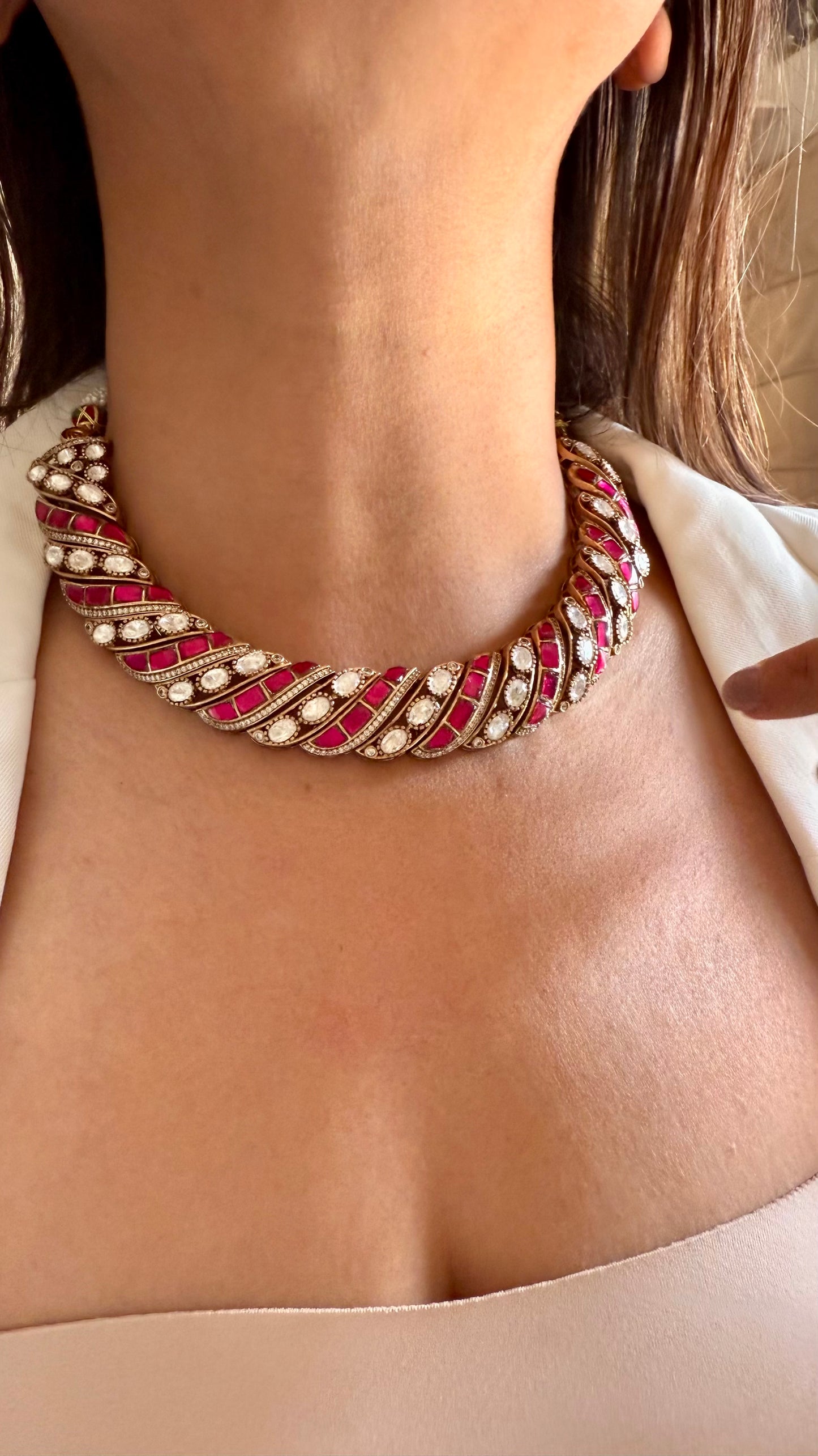 Moissanite rani pink collar necklace